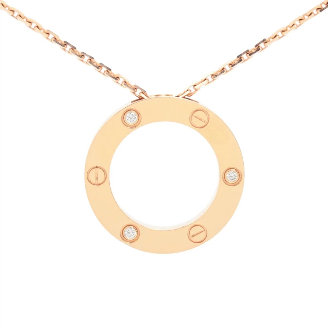 CARTIER LOVE CIRCLE HALF DIAMOND NECKLACE 750(PG): Cartier Love Circle half diamond Necklace 750(PG) Brand: Cartier Type/Style: Necklace Material: 750(PG), Main Stone/Creation Natural Color: PG Size: (CM) Chain length:42.2 Accessories: None