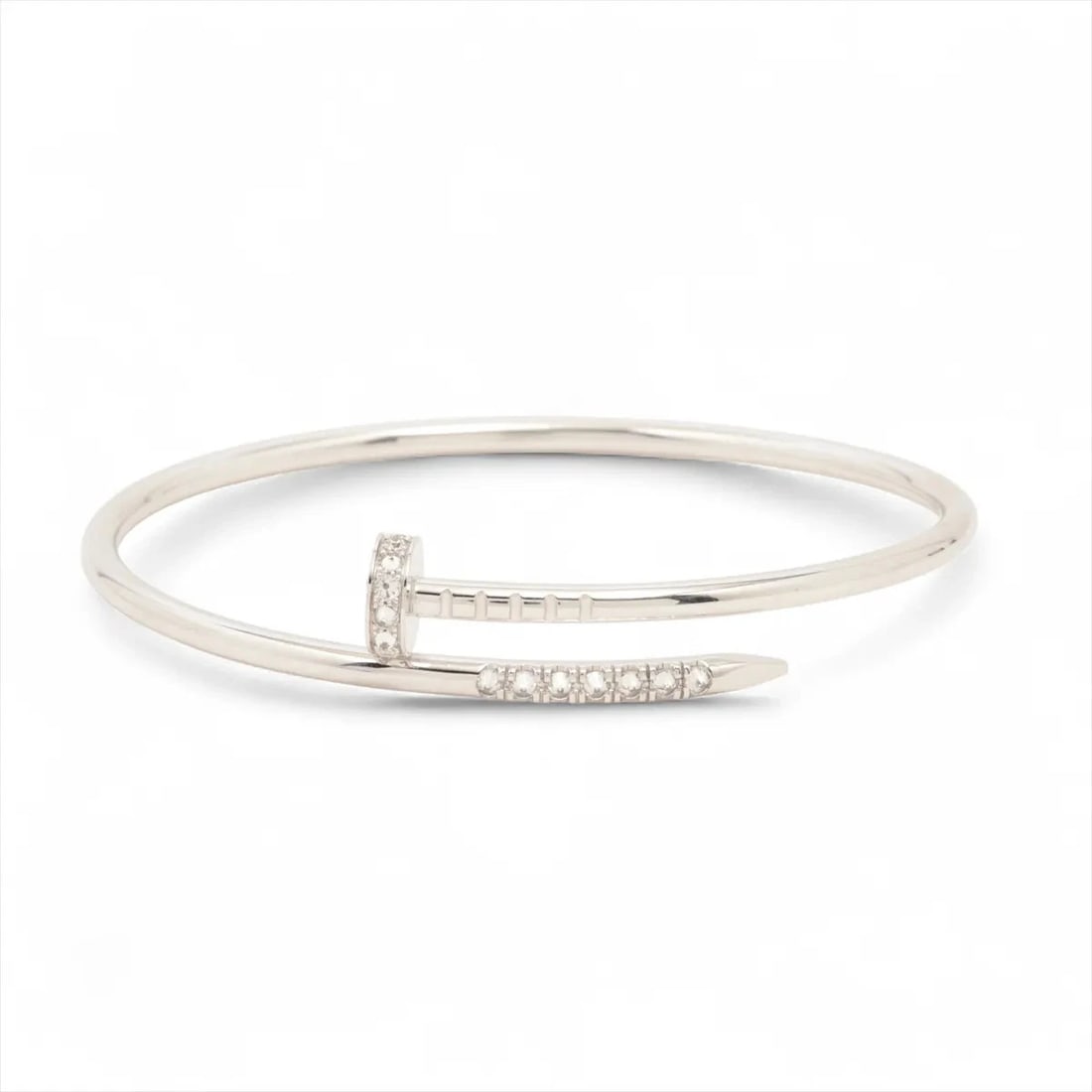 CARTIER JUSTE UN CLOU SM REVERSE SETTING DIAMOND BRACELET 750(WG): Cartier Juste un Clou SM reverse setting diamond Bracelet 750(WG) Brand: Cartier Type/Style: Bracelet Material: 750(WG), Main Stone/Creation Natural Color: WG Size: (CM) Bracelet length:15