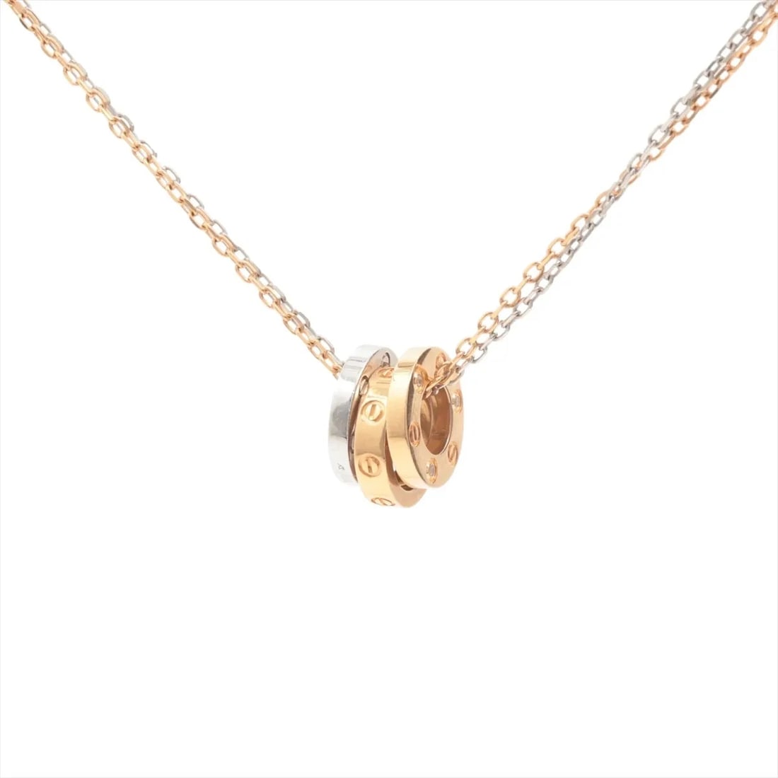 CARTIER LOVE THREE HOOP 6P DIAMOND NECKLACE 750(PG?WG): Cartier Love Three Hoop 6P diamond Necklace 750(PG?WG) Brand: Cartier Type/Style: Necklace Material: 750(PG ? WG), Main Stone/Creation Natural Color: PG?WG Size: (CM) Chain length:41 Accessories: