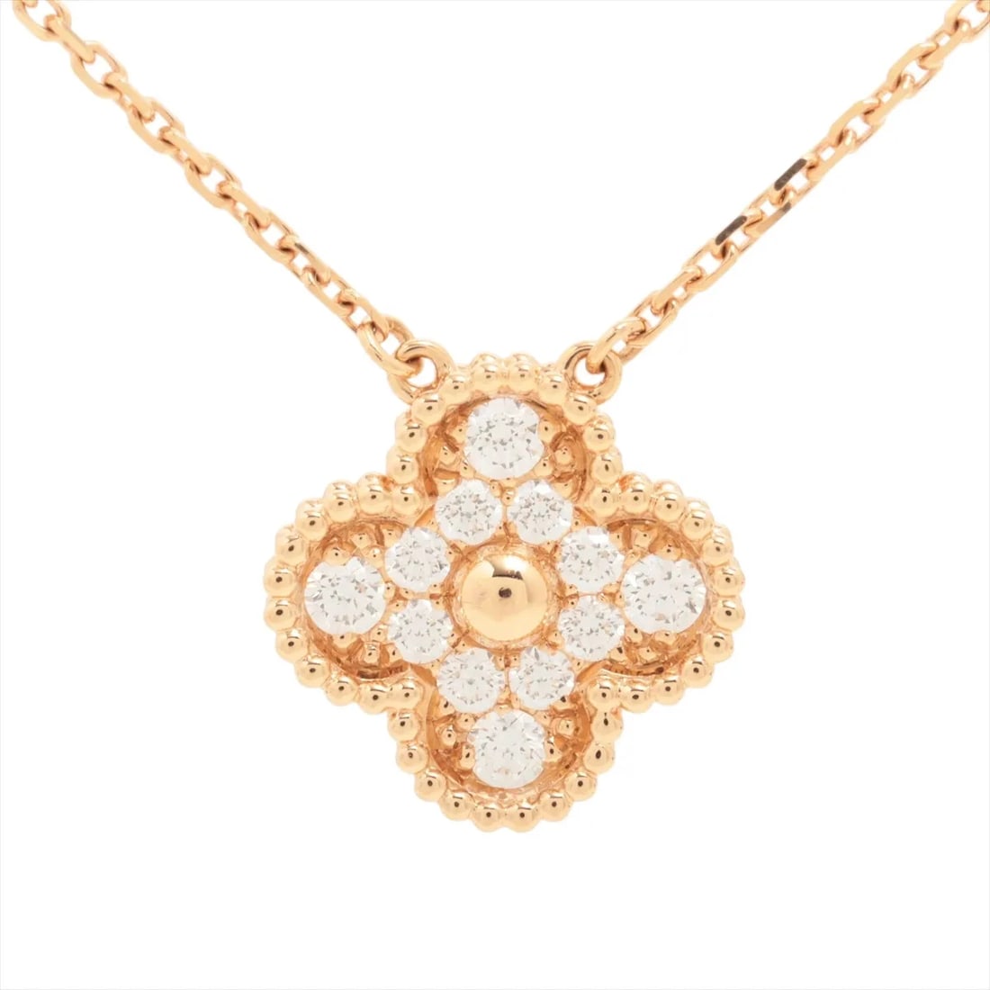 VAN CLEEF & ARPELS ALHAMBRA DIAMOND NECKLACE 750(PG): Van Cleef & Arpels Alhambra diamond Necklace 750(PG) Brand: Van Cleef & Arpels Type/Style: Necklace Material: 750(PG), Main Stone/Creation Natural Color: PG Size: (CM) Chain length:41.5 Accessorie