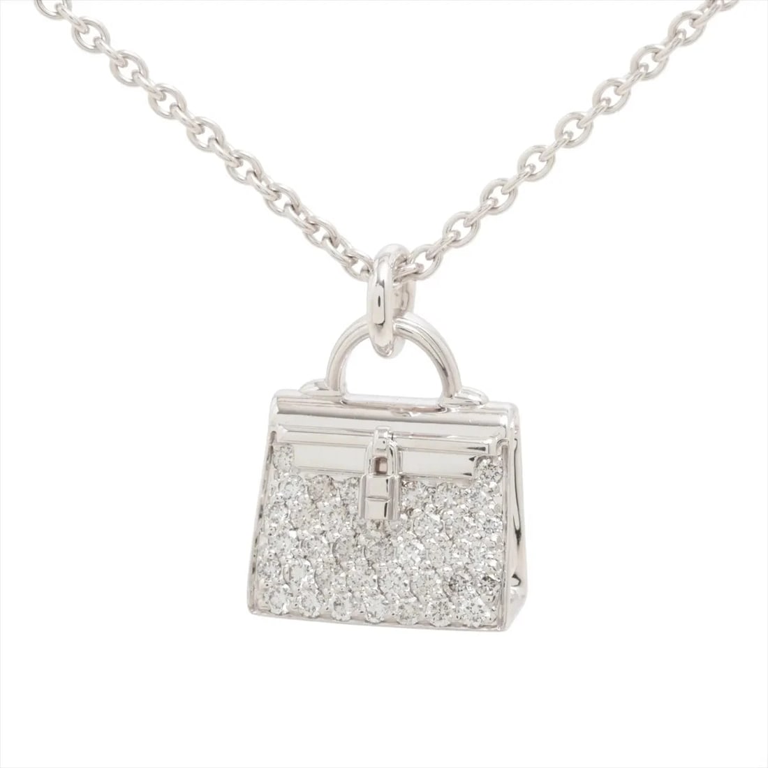 HERMES KELLY DIAMOND NECKLACE 750(WG): Hermes Kelly diamond Necklace 750(WG) Brand: Hermes Type/Style: Necklace Material: 750(WG), Main Stone/Creation Natural Color: WG Size: (CM) Chain length:39.9 Accessories: None Accessories