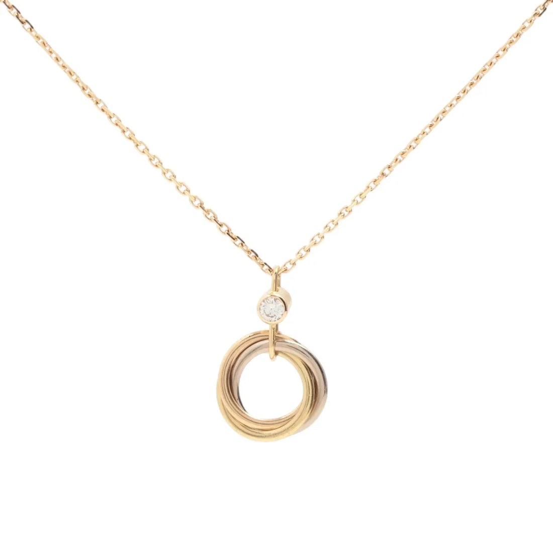 CARTIER BABY TRINITY 1P DIAMOND NECKLACE 750(YG?PG?WG): Cartier Baby Trinity 1P diamond Necklace 750(YG?PG?WG) Brand: Cartier Type/Style: Necklace Material: 750(YG PG WG), Color: YG PG WG Size: (CM) Chain length:40.5 Accessories: None Accessori
