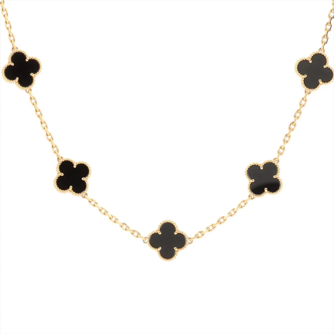 VAN CLEEF & ARPELS ALHAMBRA 20P ONYX NECKLACE 750(YG): Van Cleef & Arpels Alhambra 20P Onyx Necklace 750(YG) Brand: Van Cleef & Arpels Type/Style: Necklace Material: 750(YG), Main Stone/Creation Onyx Color: YG Size: (CM) Chain length:86.1 Accessories: