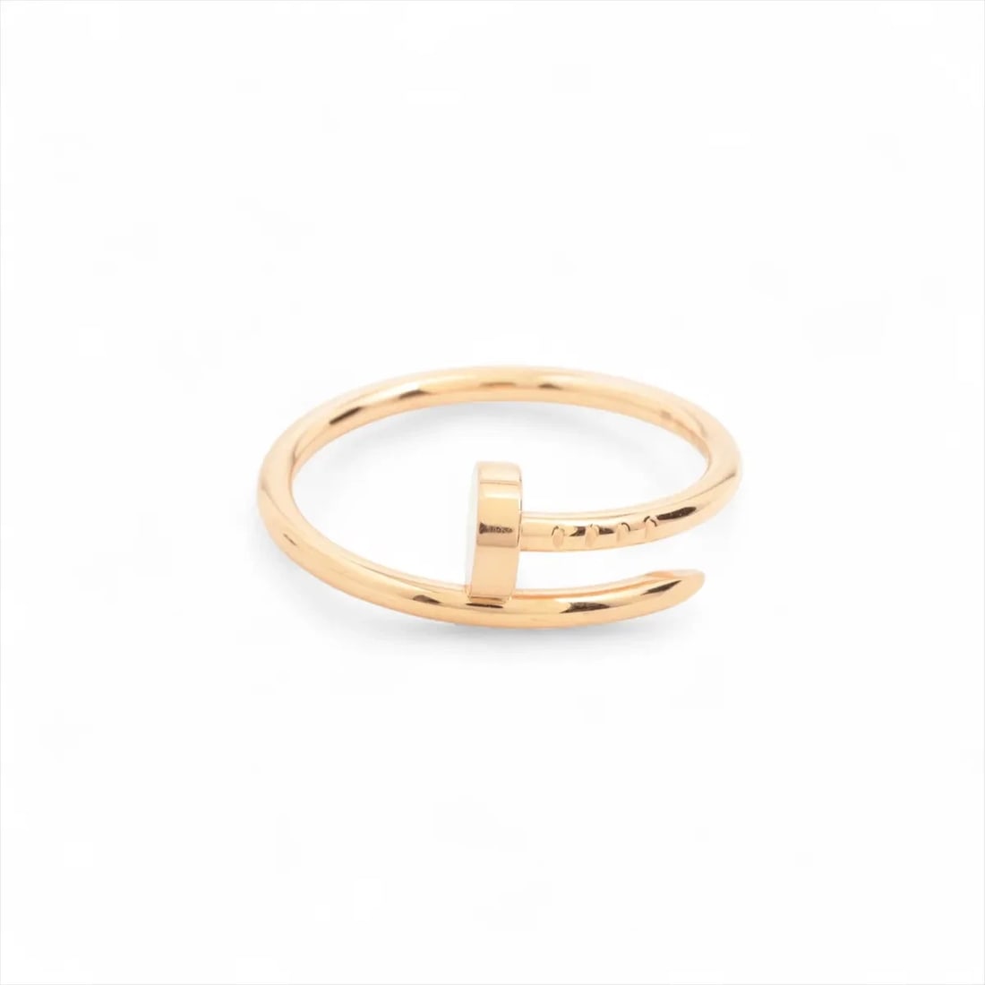 CARTIER JUSTE UN CLOU SM RING 750(PG): Cartier Juste un Clou SM Ring 750(PG) Brand: Cartier Type/Style: Ring Material: 750(PG), Color: PG Size: 7 - 7.25 US Accessories: None Accessories Notice: When purchasing pre-owned goods, please