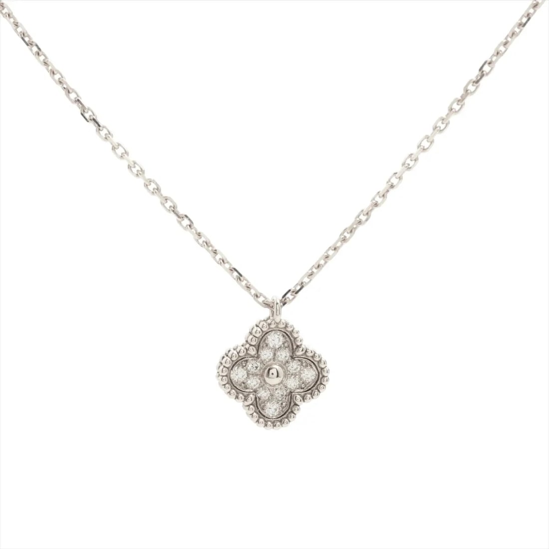 VAN CLEEF & ARPELS SWEET ALHAMBRA DIAMOND NECKLACE 750(WG): Van Cleef & Arpels Sweet Alhambra diamond Necklace 750(WG) Brand: Van Cleef & Arpels Type/Style: Necklace Material: 750(WG), Main Stone/Creation Natural Color: WG Size: (CM) Chain length:40.3