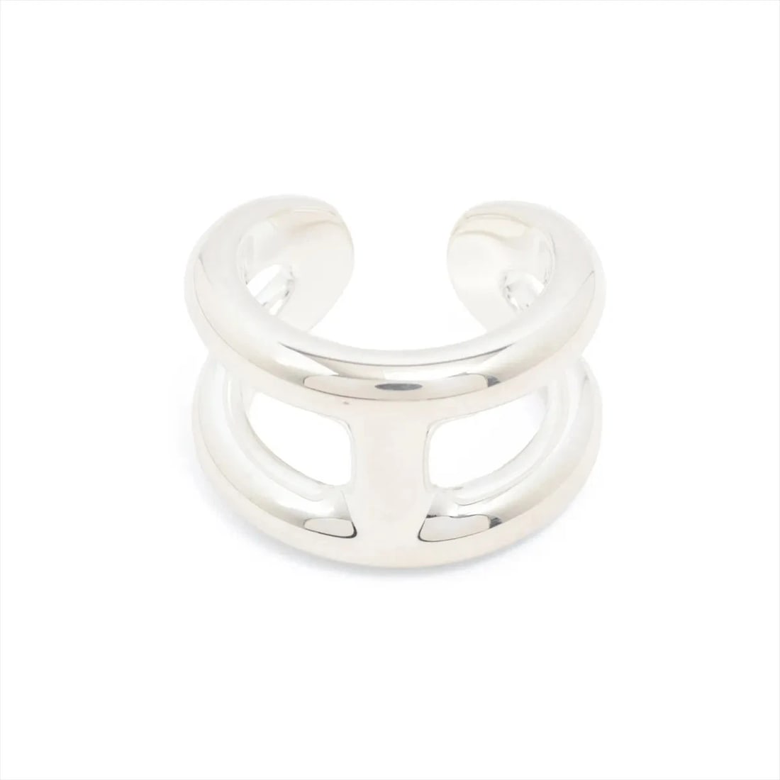 HERMES OSMOZ PM RING: Hermes Osmoz PM Ring Brand: Hermes Type/Style: Ring Material: 925, Color: Silver Size: 5.25 US Accessories: None Accessories Notice: When purchasing pre-owned goods, please refer to the ph