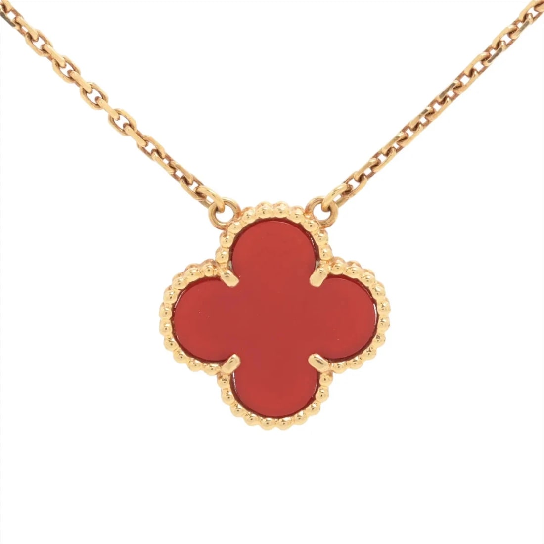 VAN CLEEF & ARPELS ALHAMBRA CARNELIAN NECKLACE 750(YG): Van Cleef & Arpels Alhambra Carnelian Necklace 750(YG) Brand: Van Cleef & Arpels Type/Style: Necklace Material: 750(YG), Color: YG Size: (CM) Chain length:42.6 Accessories: None Accessories Notice: