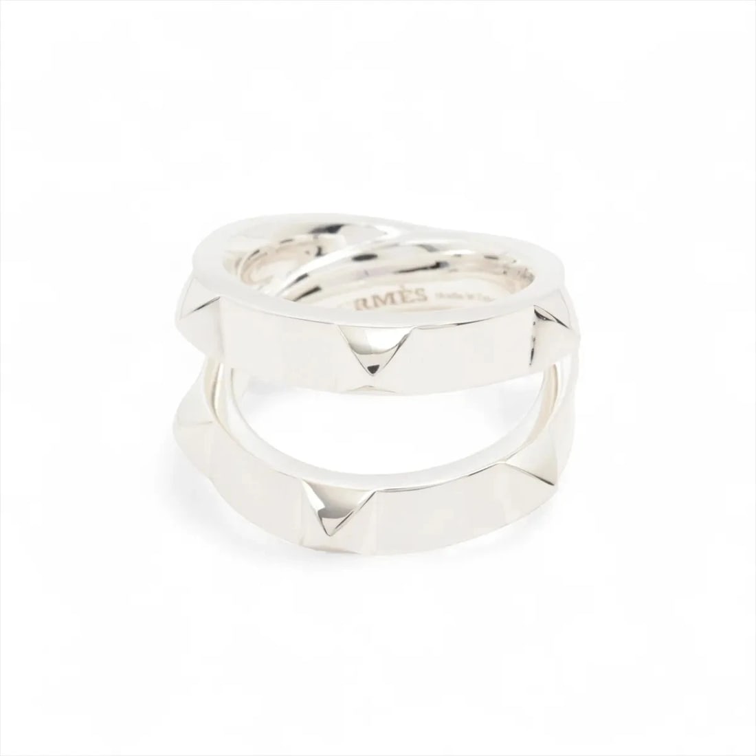HERMES CRUDU H DOUBLE RING SILVER: Hermes Crudu H double Ring Silver Brand: Hermes Type/Style: Ring Material: 925, Color: Silver Size: 4 US Accessories: None Accessories Notice: When purchasing pre-owned goods, please refer