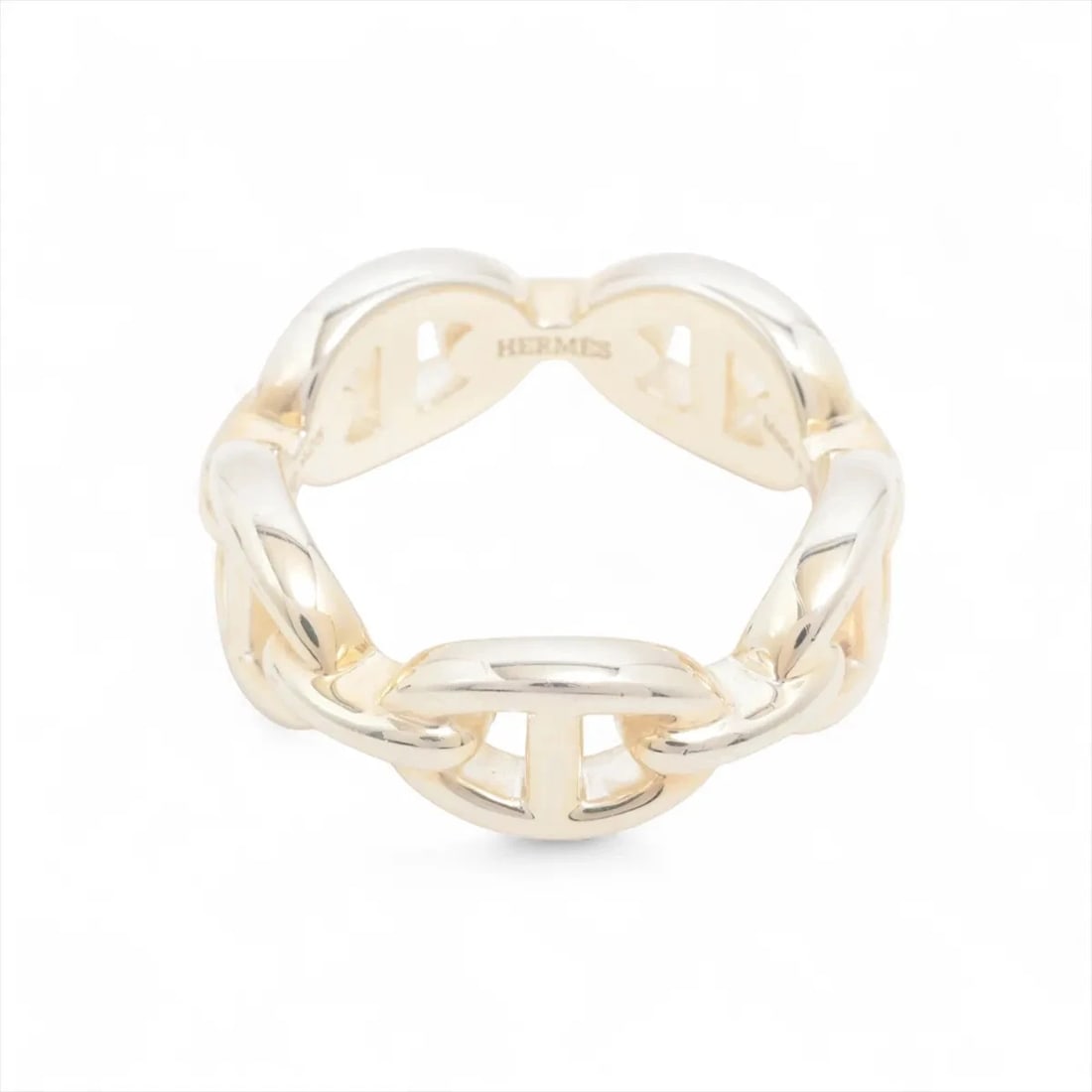 HERMES CHAINE D'ANCRE ENCHAINEE RING: Hermes CHAINE d'Ancre Enchainee Ring Brand: Hermes Type/Style: Ring Material: 925, Color: Silver Size: 5.25 US Accessories: None Accessories Notice: When purchasing pre-owned goods, please refer to