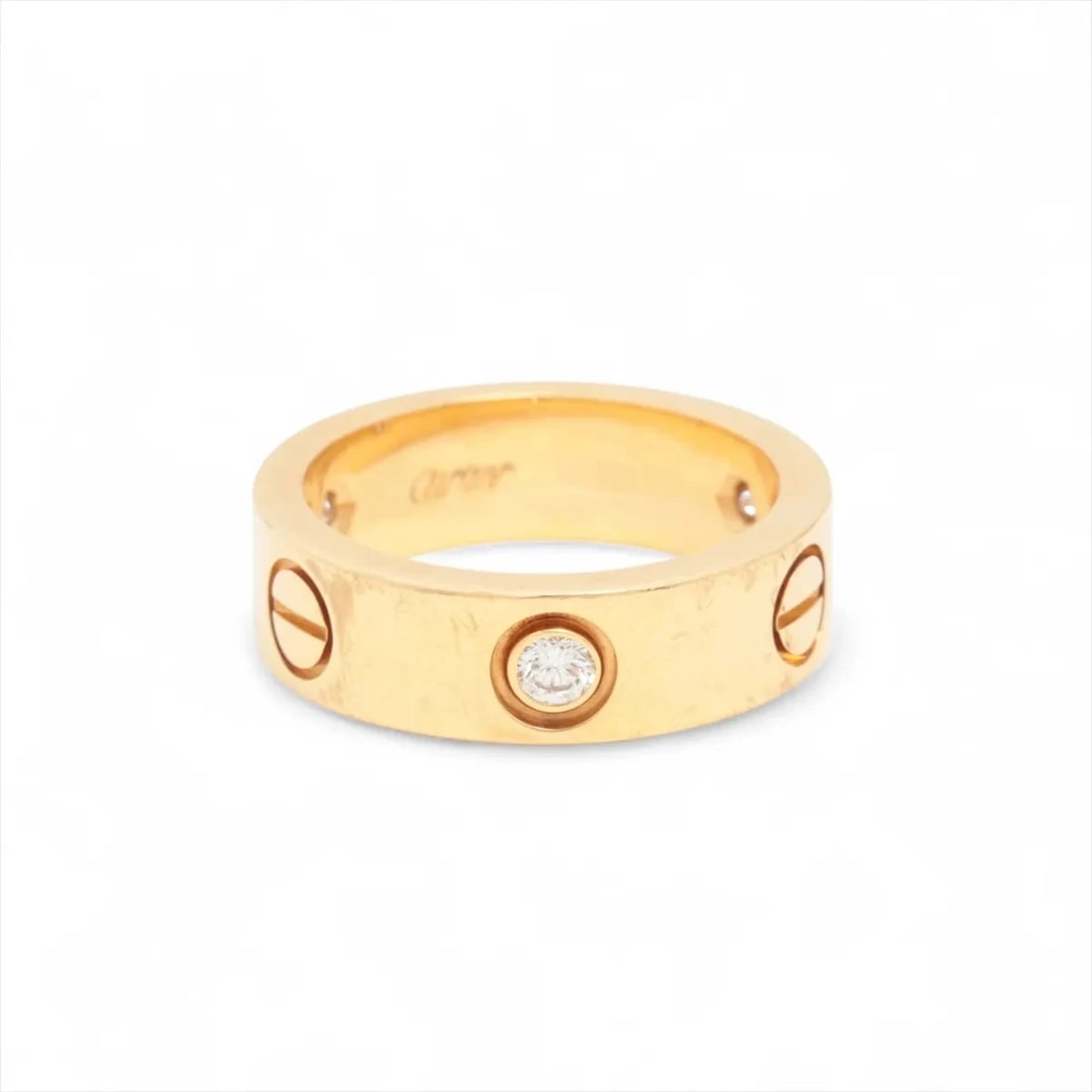 CARTIER LOVE HALF DIAMOND RING 750(YG): Cartier Love half diamond Ring 750(YG) Brand: Cartier Type/Style: Ring Material: 750(YG), Main Stone/Creation Natural Color: YG Size: 5.25 US Accessories: None Accessories Notice: When purchasing