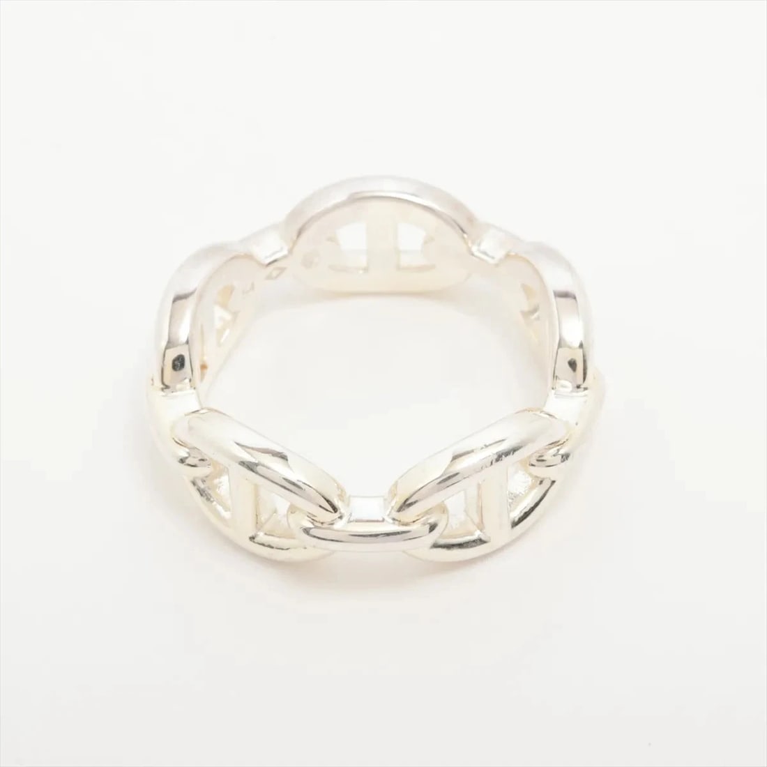 HERMES CHAINE D'ANCRE ENCHAINEE RING: Hermes CHAINE d'Ancre Enchainee Ring Brand: Hermes Type/Style: Ring Material: 925, Color: Silver Size: 6.25 - 6.5 US Accessories: None Accessories Notice: When purchasing pre-owned goods, please