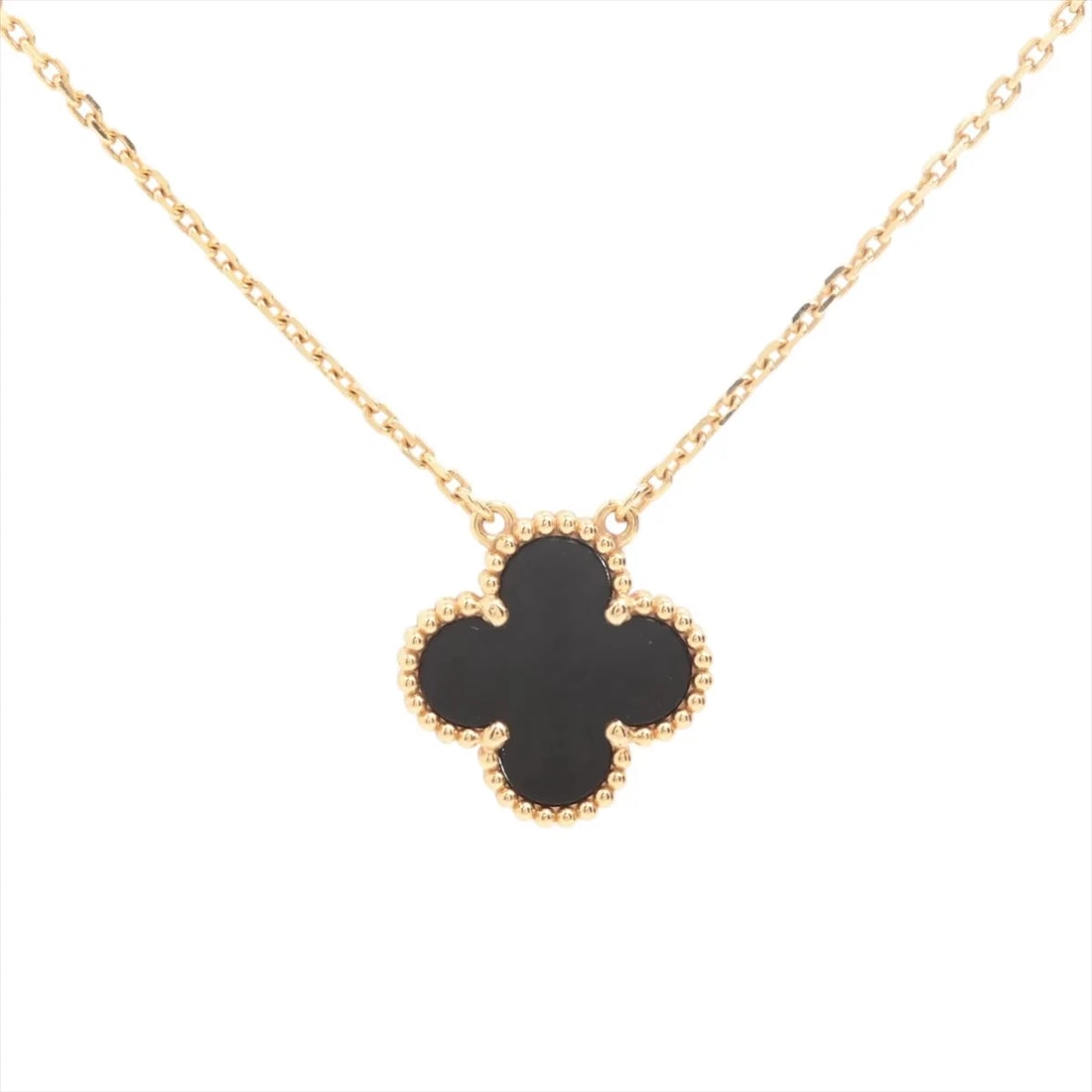 VAN CLEEF & ARPELS ALHAMBRA ONYX NECKLACE 750(YG): Van Cleef & Arpels Alhambra Onyx Necklace 750(YG) Brand: Van Cleef & Arpels Type/Style: Necklace Material: 750(YG), Main Stone/Creation Onyx Color: YG Size: (CM) Chain length:41.7 Accessories: None