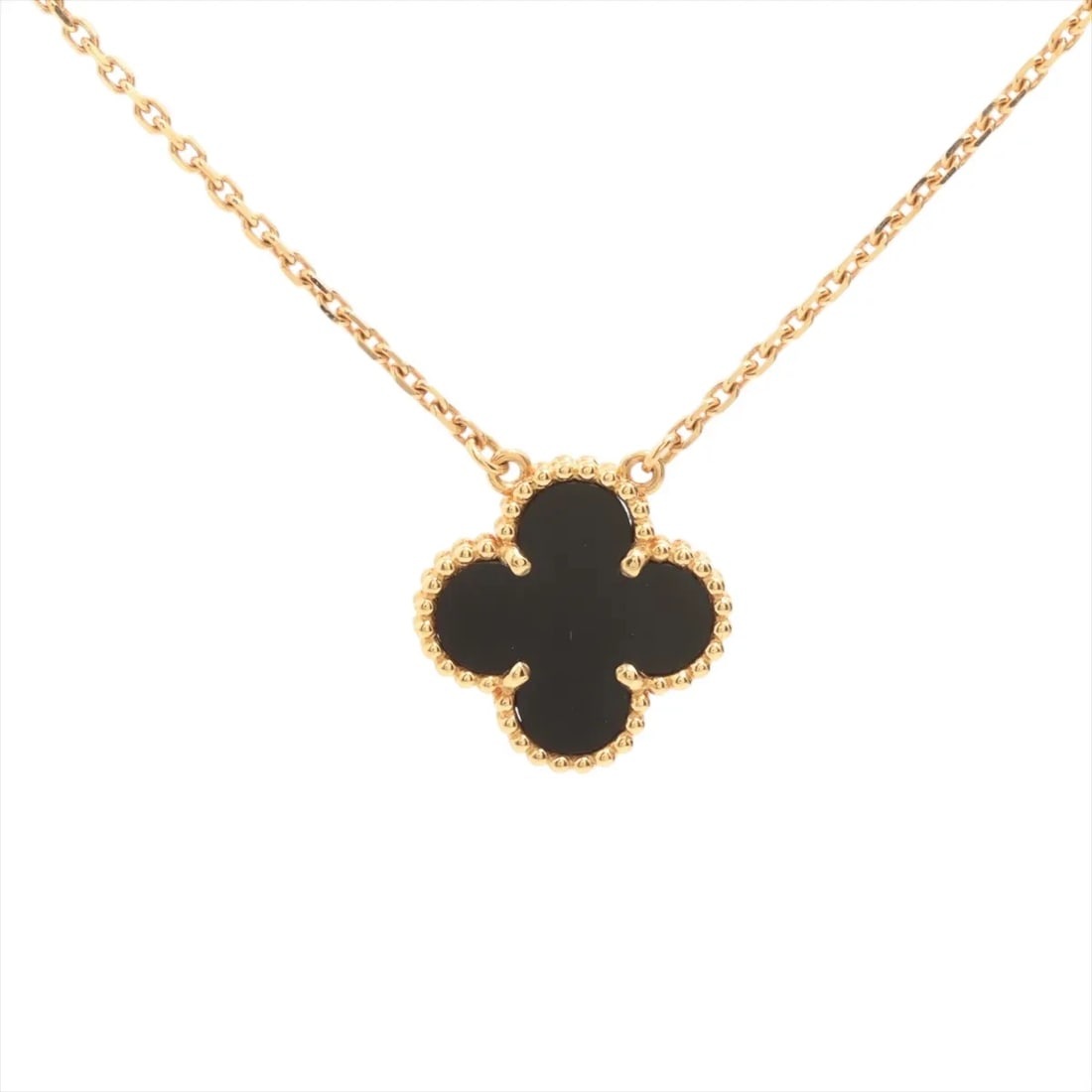VAN CLEEF & ARPELS ALHAMBRA ONYX NECKLACE 750(YG): Van Cleef & Arpels Alhambra Onyx Necklace 750(YG) Brand: Van Cleef & Arpels Type/Style: Necklace Material: 750(YG), Main Stone/Creation Onyx Color: YG Size: (CM) Chain length:42 Accessories: None