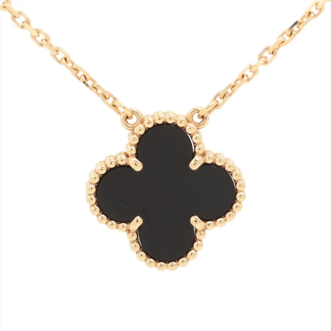 VAN CLEEF & ARPELS ALHAMBRA ONYX NECKLACE: Van Cleef & Arpels Alhambra Onyx Necklace Brand: Van Cleef & Arpels Type/Style: Necklace Material: 750(YG), Main Stone/Creation Onyx Color: YG Size: (CM) Chain length:42.1 Accessories: None