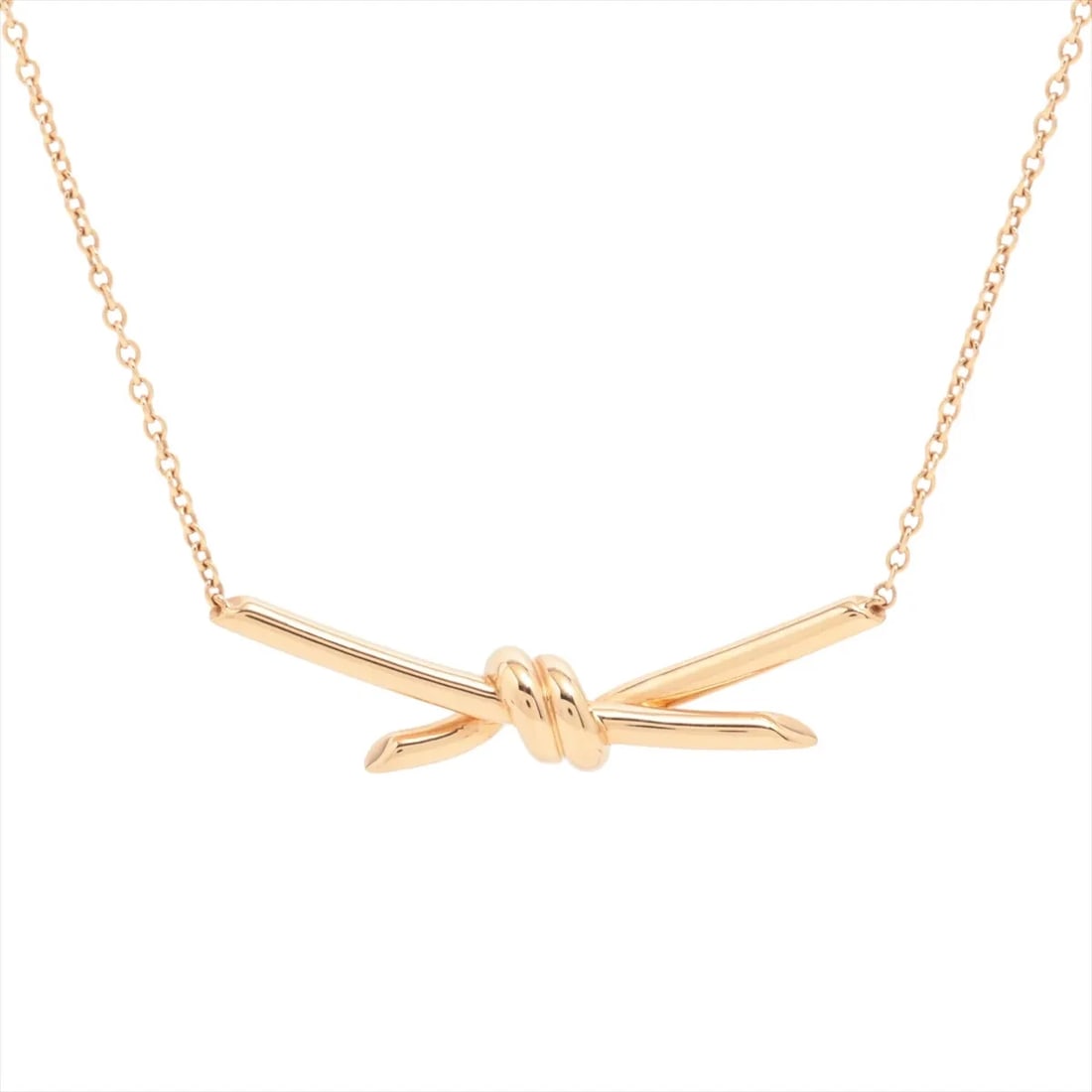 TIFFANY KNOT NECKLACE 750(PG): Tiffany Knot Necklace 750(PG) Brand: Tiffany Type/Style: Necklace Material: 750(PG), Color: PG Size: (CM) Chain length:50. Accessories: None Accessories Notice: When purchasing pre-owned goods,