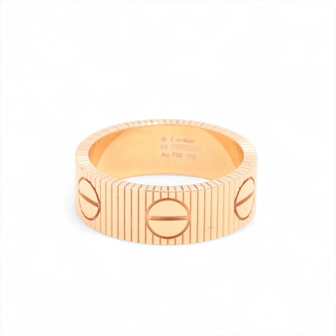 CARTIER LOVE UNLIMITED RING 750(PG): Cartier Love Unlimited Ring 750(PG) Brand: Cartier Type/Style: Ring Material: 750(PG), Color: PG Size: 6 - 6.25 US Accessories: None Accessories Notice: When purchasing pre-owned goods, please refer