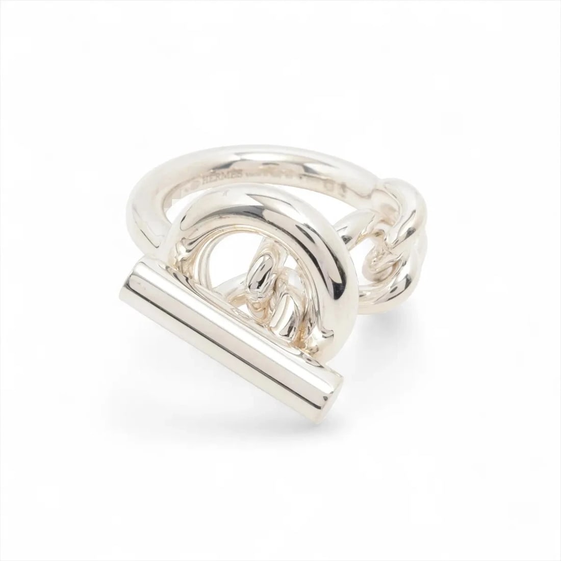 HERMES CROISET GM RING SILVER: Hermes Croiset GM Ring Silver Brand: Hermes Type/Style: Ring Material: 925, Color: Silver Size: 5.25 US Accessories: None Accessories Notice: When purchasing pre-owned goods, please refer