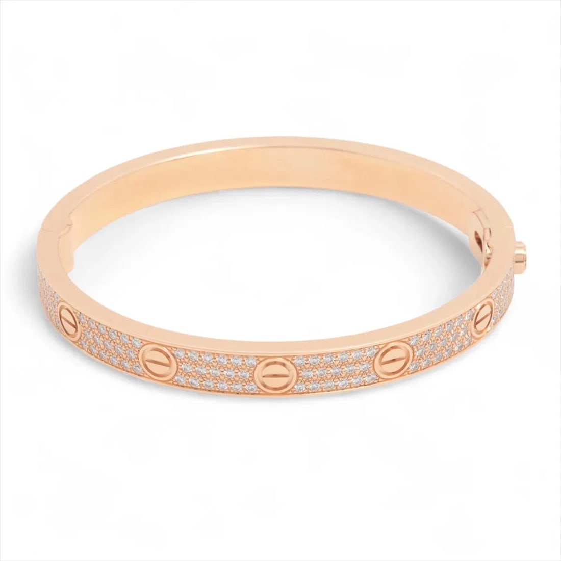 CARTIER LOVE PAVE DIAMOND BRACELET 750(PG): Cartier Love Pave diamond Bracelet 750(PG) Brand: Cartier Type/Style: Bracelet Material: 750(PG), Main Stone/Creation Natural Color: PG Size: (CM) Bracelet length:16 Accessories: None Accessories