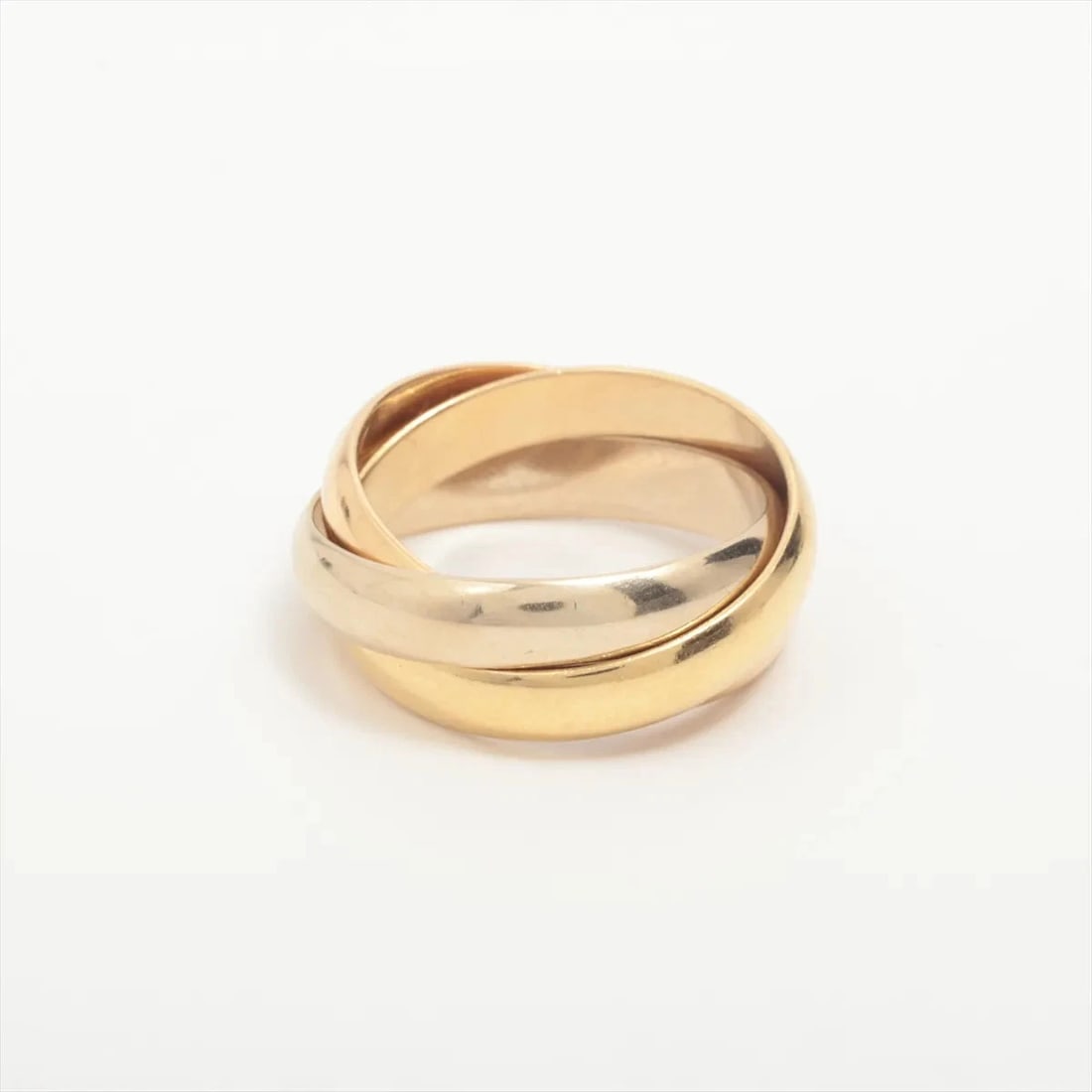 CARTIER TRINITY RING 750(YG?PG?WG): Cartier Trinity Ring 750(YG?PG?WG) Brand: Cartier Type/Style: Ring Material: 750(YG PG WG), Color: YG PG WG Size: 5 - 5.25 US Accessories: None Accessories Notice: When purchasing pre-owned goods,