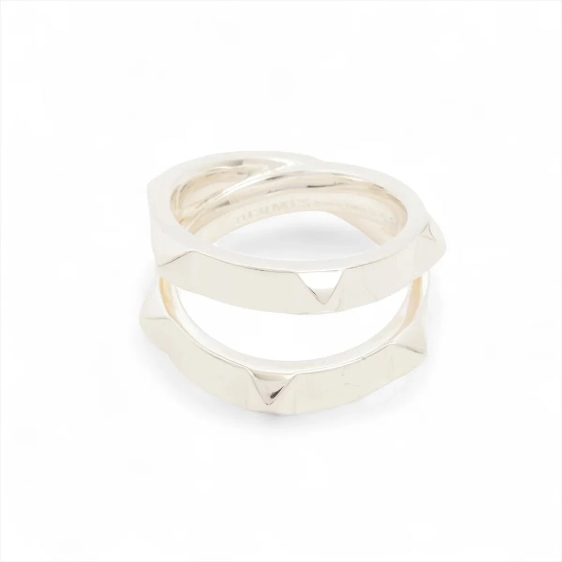 HERMES MINI CREW DOUBLE RING 925 SILVER: Hermes mini crew double Ring 925 Silver Brand: Hermes Type/Style: Ring Material: 925, Color: Silver Size: 6.25 - 6.5 US Accessories: None Accessories Notice: When purchasing pre-owned good
