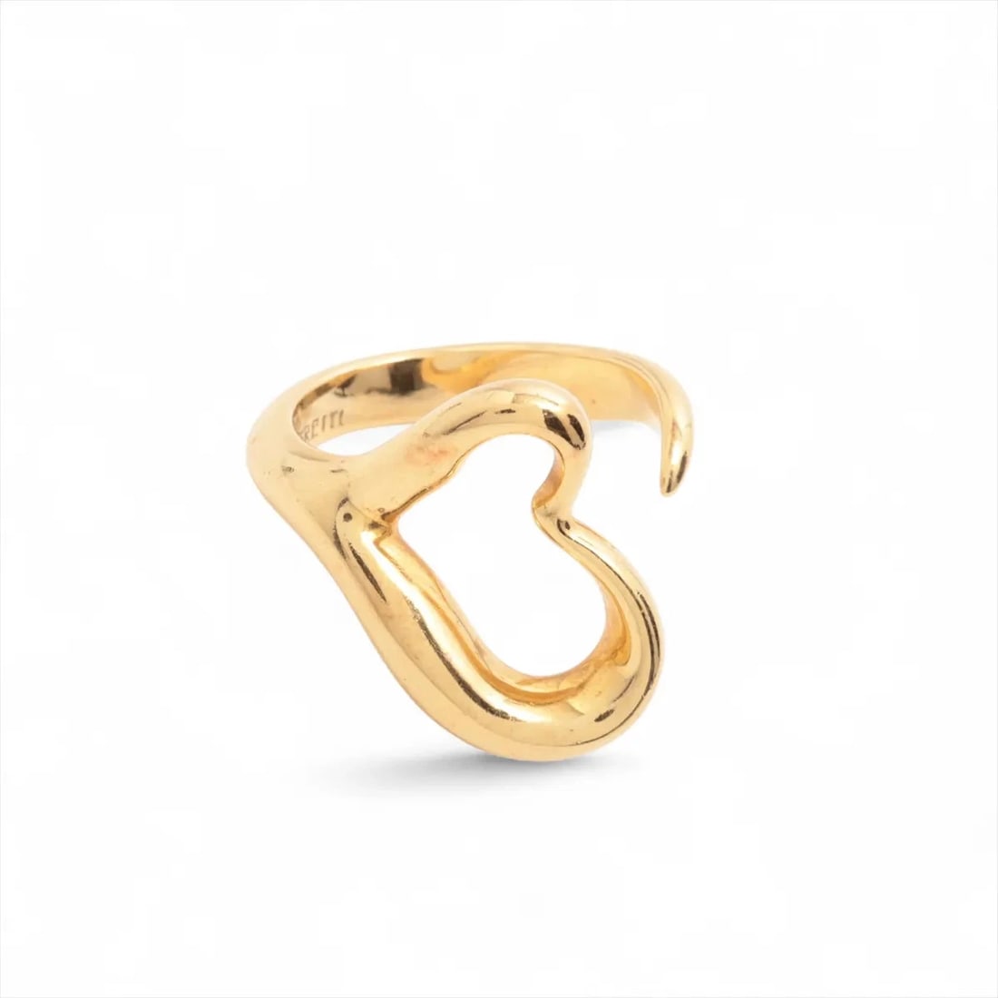 TIFFANY OPEN HEART RING 750(YG): Tiffany Open Heart Ring 750(YG) Brand: Tiffany Type/Style: Ring Material: 750(YG), Color: YG Size: 5.5 - 5.75 US Accessories: None Accessories Notice: When purchasing pre-owned goods, please refer to