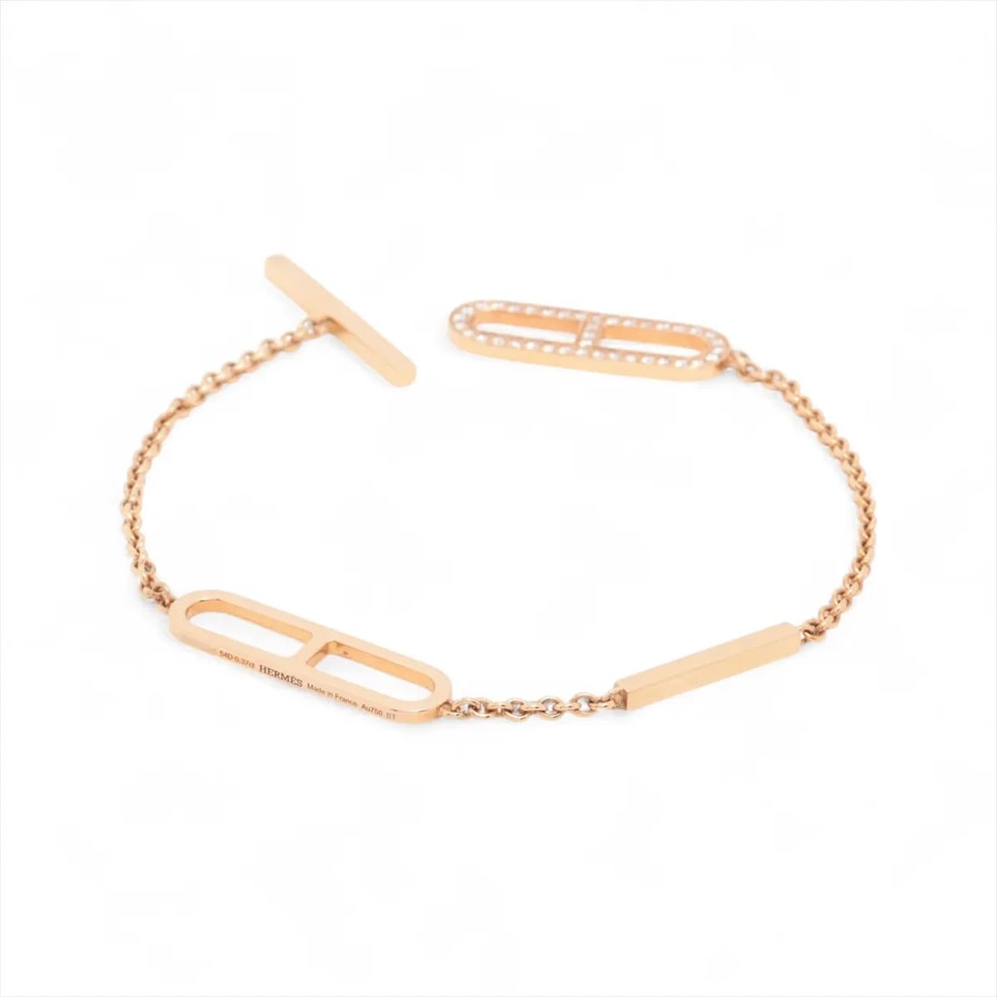 HERMES EVER CHAINE D'ANCRE DIAMOND BRACELET 750(PG): Hermes Ever Chaine D'Ancre diamond Bracelet 750(PG) Brand: Hermes Type/Style: Bracelet Material: 750(PG), Main Stone/Creation Natural Color: PG Size: (CM) Bracelet length:18.3 Accessories: None