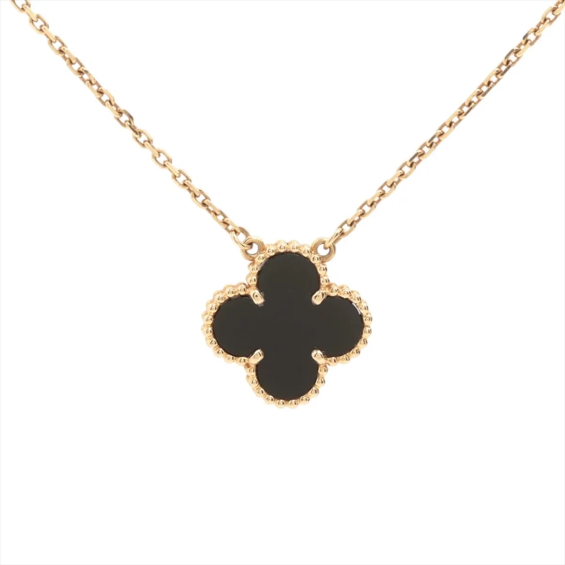 VAN CLEEF & ARPELS ALHAMBRA ONYX NECKLACE 750(YG): Van Cleef & Arpels Alhambra Onyx Necklace 750(YG) Brand: Van Cleef & Arpels Type/Style: Necklace Material: 750(YG), Main Stone/Creation Onyx Color: YG Size: (CM) Chain length:42.1 Accessories: None
