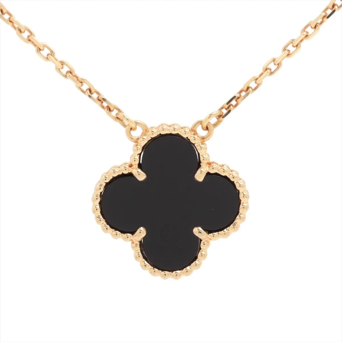 VAN CLEEF & ARPELS ALHAMBRA ONYX NECKLACE 750(YG): Van Cleef & Arpels Alhambra Onyx Necklace 750(YG) Brand: Van Cleef & Arpels Type/Style: Necklace Material: 750(YG), Main Stone/Creation Onyx Color: YG Size: (CM) Chain length:41.7 Accessories: None
