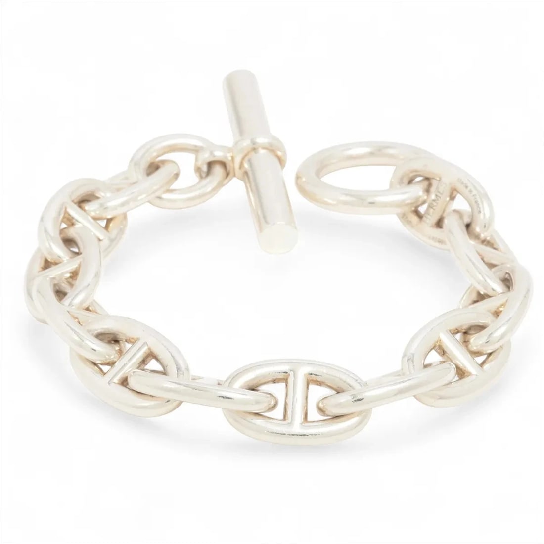 HERMES CHAINE D'ANCRE TGM BRACELET 12 FRAMES 925 SILVER: Hermes CHAINE d'Ancre TGM Bracelet 12 frames 925 Silver Brand: Hermes Type/Style: Bracelet Material: 925, Color: Silver Size: (CM) Bracelet length:17.5 Accessories: None Accessories Notice: When