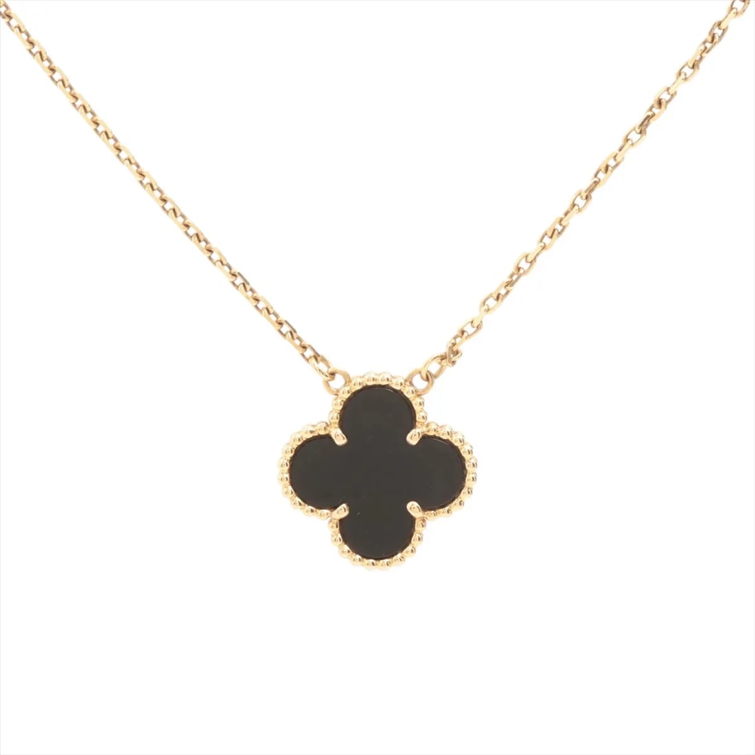 VAN CLEEF & ARPELS ALHAMBRA ONYX NECKLACE 750(YG): Van Cleef & Arpels Alhambra Onyx Necklace 750(YG) Brand: Van Cleef & Arpels Type/Style: Necklace Material: 750(YG), Main Stone/Creation Onyx Color: YG Size: (CM) Chain length:43.8 Accessories: Non