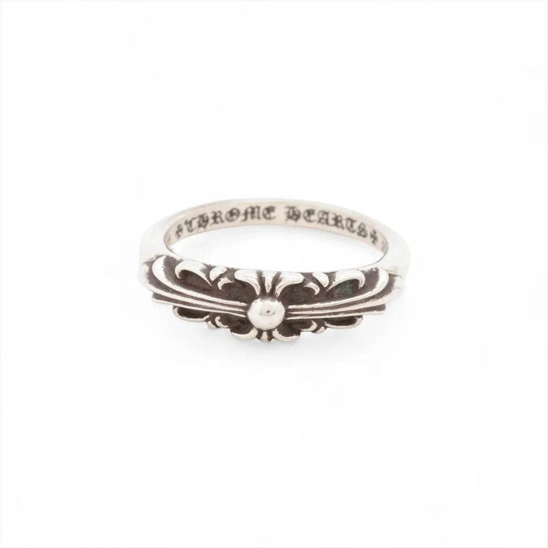 CHROME HEARTS BABY CLASSIC FLORAL CROSS RING: Chrome Hearts Baby classic Floral Cross Ring Brand: Chrome Hearts Type/Style: Ring Material: 925, Color: Silver Size: 9 US Accessories: None Accessories Notice: When purchasing pre-owned g