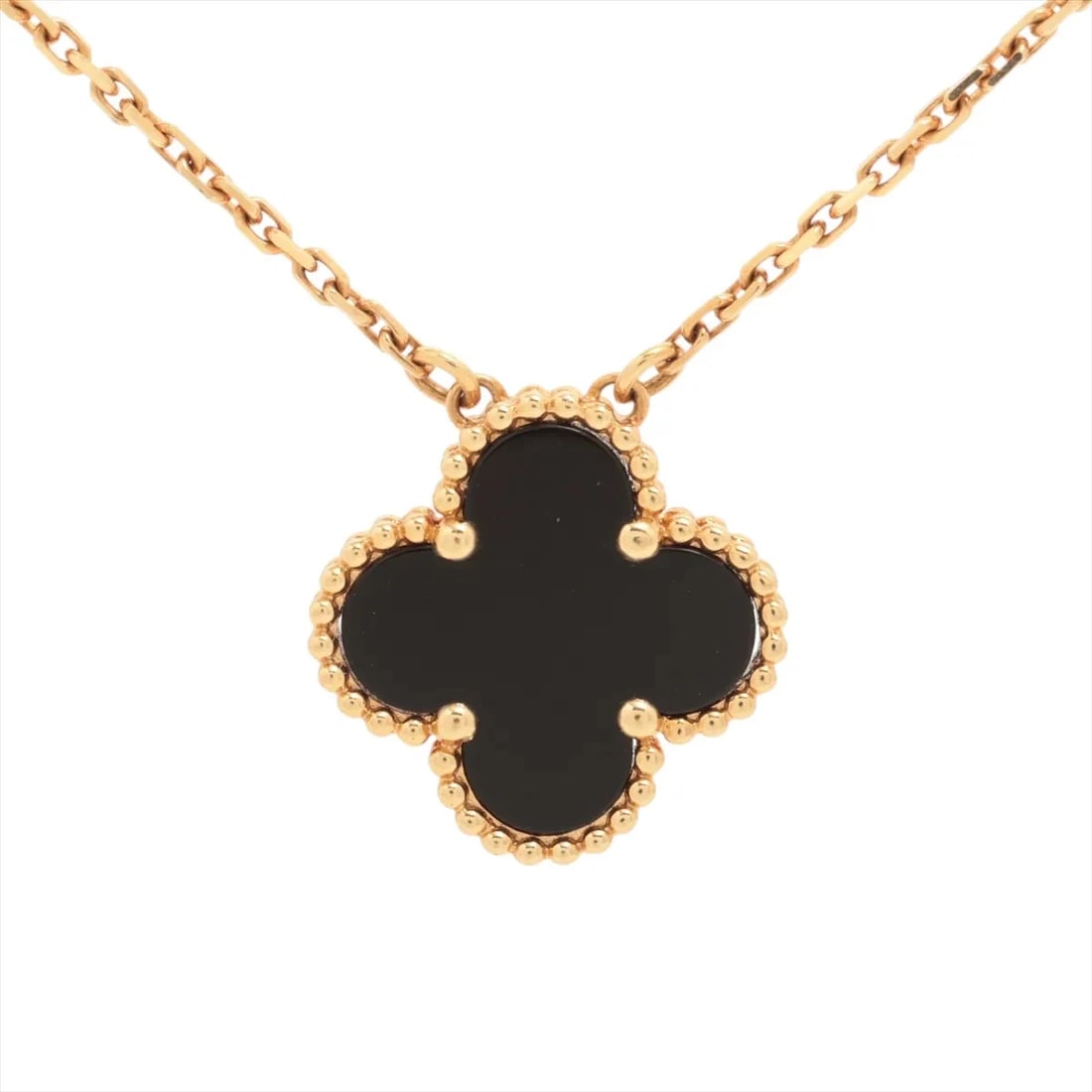 VAN CLEEF & ARPELS ALHAMBRA ONYX NECKLACE 750(YG): Van Cleef & Arpels Alhambra Onyx Necklace 750(YG) Brand: Van Cleef & Arpels Type/Style: Necklace Material: 750(YG), Main Stone/Creation Onyx Color: YG Size: (CM) Chain length:41.6 Accessories: Non