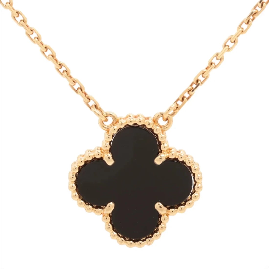VAN CLEEF & ARPELS ALHAMBRA ONYX NECKLACE 750(YG): Van Cleef & Arpels Alhambra Onyx Necklace 750(YG) Brand: Van Cleef & Arpels Type/Style: Necklace Material: 750(YG), Main Stone/Creation Onyx Color: YG Size: (CM) Chain length:42.6 Accessories: None