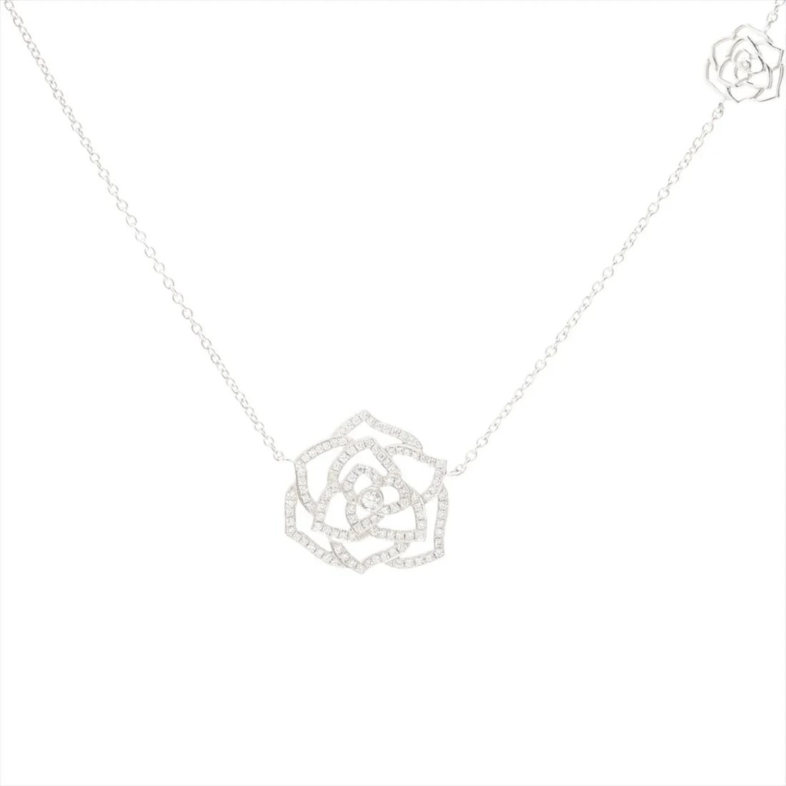 PIAGET ROSE DIAMOND NECKLACE 750(WG): Piaget Rose diamond Necklace 750(WG) Brand: Piaget Type/Style: Necklace Material: 750(WG), Main Stone/Creation Natural Color: WG Size: (CM) Chain length:70.5 Accessories: None Accessories Notice: