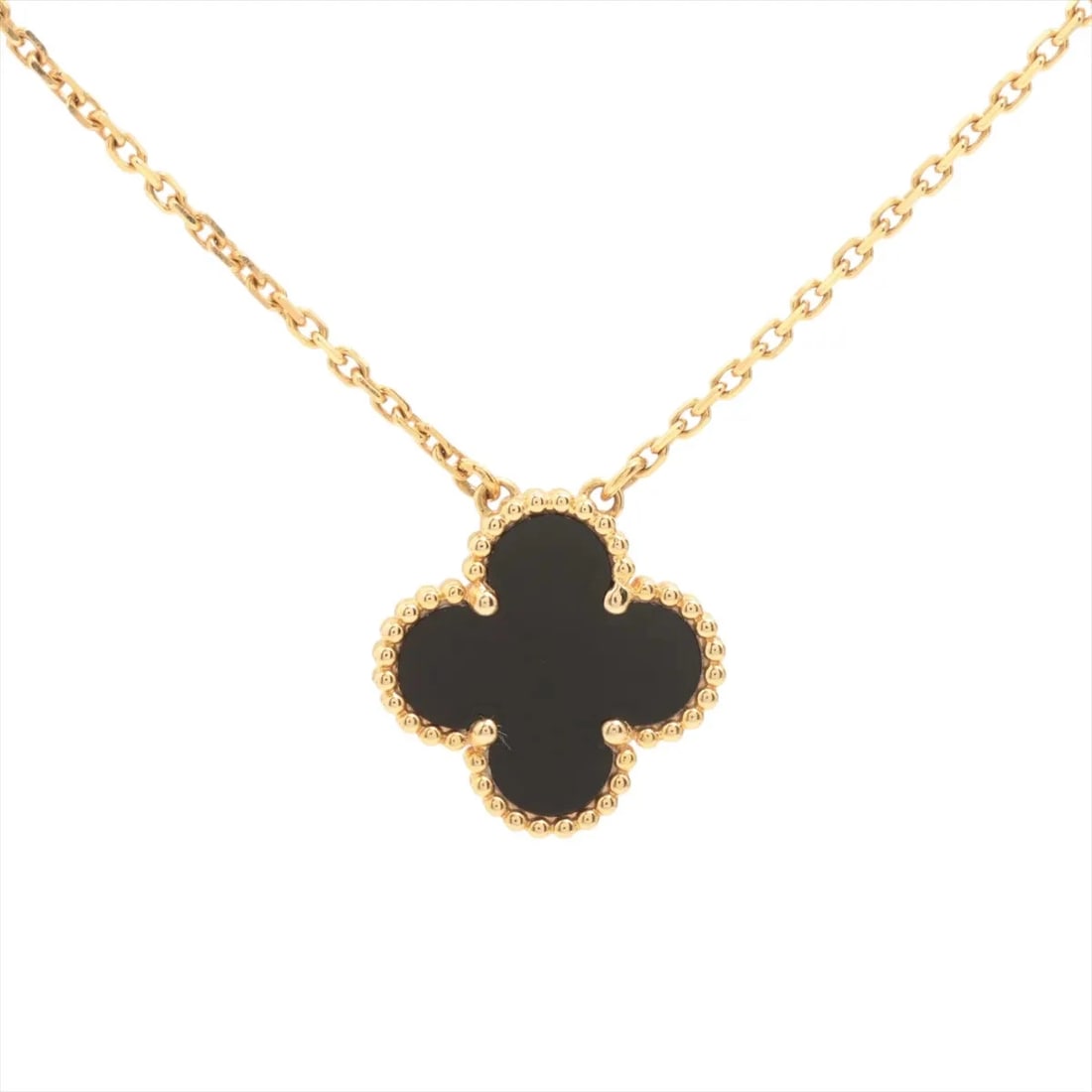 VAN CLEEF & ARPELS ALHAMBRA ONYX NECKLACE 750(YG): Van Cleef & Arpels Alhambra Onyx Necklace 750(YG) Brand: Van Cleef & Arpels Type/Style: Necklace Material: 750(YG), Main Stone/Creation Onyx Color: YG Size: (CM) Chain length:41.5 Accessories: Non