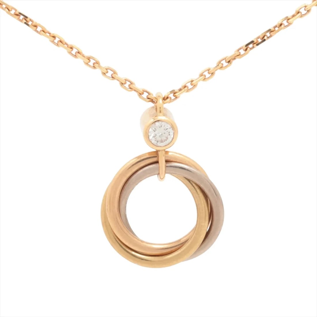 CARTIER BABY TRINITY 1P DIAMOND NECKLACE 750(YG?PG?WG): Cartier Baby Trinity 1P diamond Necklace 750(YG?PG?WG) Brand: Cartier Type/Style: Necklace Material: 750(YG PG WG), Main Stone/Creation Natural Color: YG PG WG Size: (CM) Chain length:40.4 Accesso