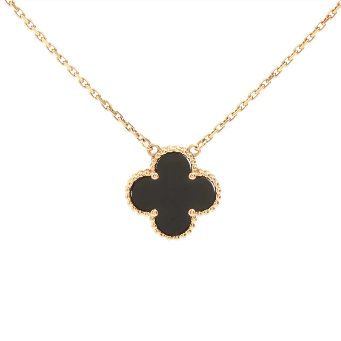 VAN CLEEF & ARPELS ALHAMBRA ONYX NECKLACE 750(YG): Van Cleef & Arpels Alhambra Onyx Necklace 750(YG) Brand: Van Cleef & Arpels Type/Style: Necklace Material: 750(YG), Main Stone/Creation Onyx Color: YG Size: (CM) Chain length:42 Accessories: None