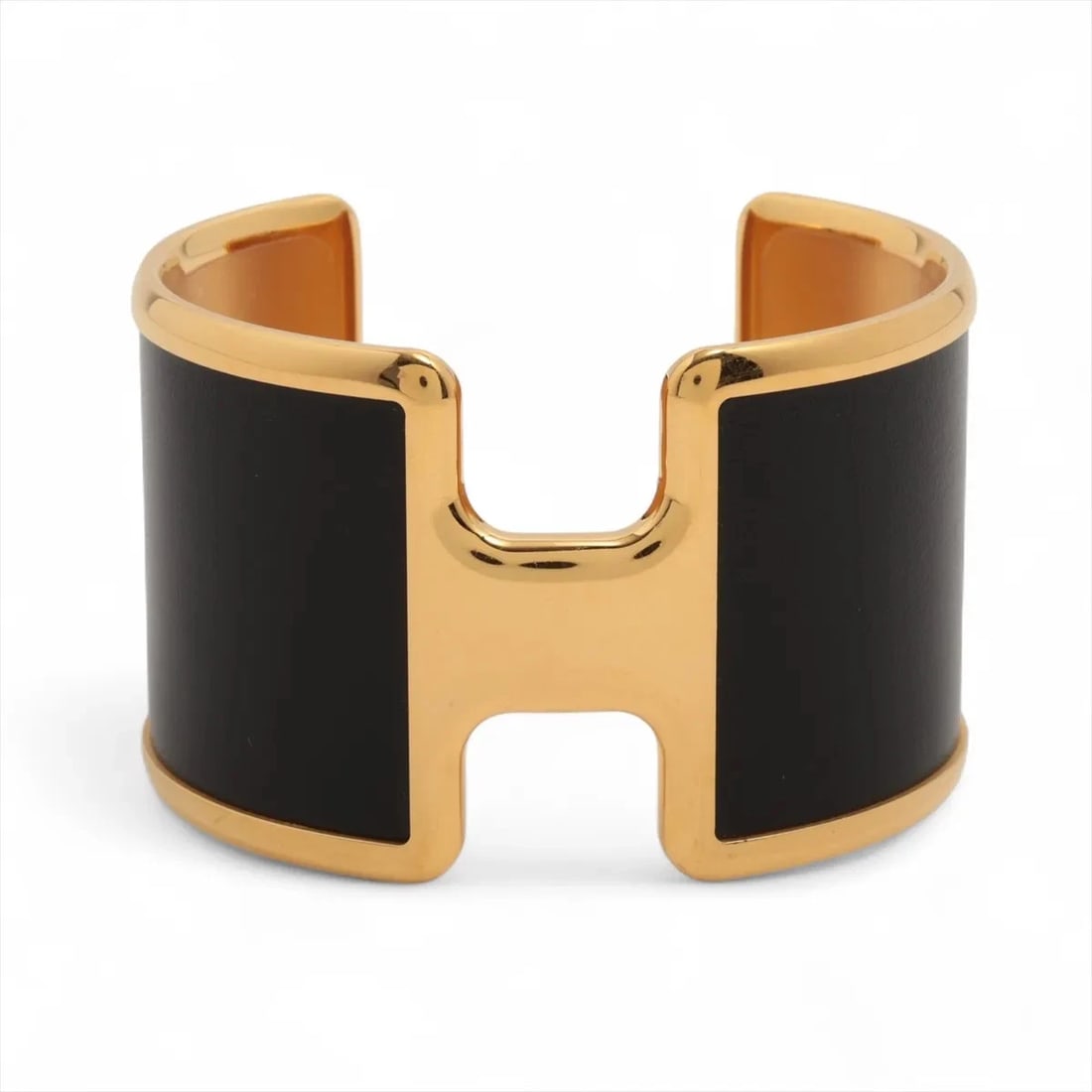 HERMES OLYMPE BANGLE GP & LEATHER GOLD?BLACK (1 of 2)
