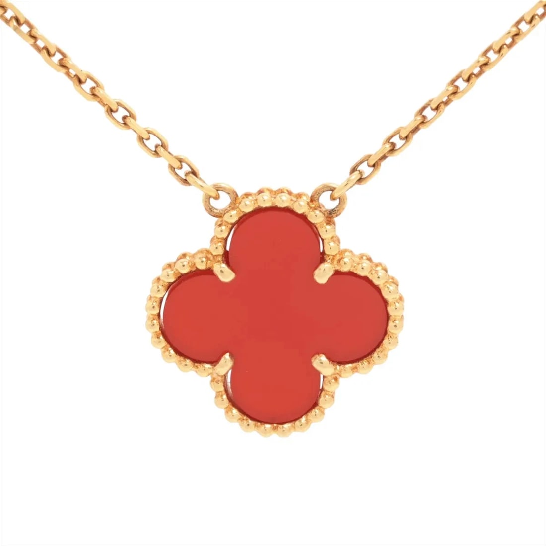 VAN CLEEF & ARPELS ALHAMBRA CARNELIAN NECKLACE 750(YG): Van Cleef & Arpels Alhambra Carnelian Necklace 750(YG) Brand: Van Cleef & Arpels Type/Style: Necklace Material: 750(YG), Color: YG Size: (CM) Chain length:46.6 Accessories: None Accessorie