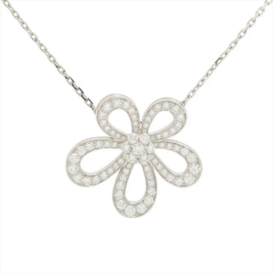 VAN CLEEF & ARPELS FLOWER LACE DIAMOND NECKLACE 750(WG): Van Cleef & Arpels Flower lace diamond Necklace 750(WG) Brand: Van Cleef & Arpels Type/Style: Necklace Material: 750(WG), Main Stone/Creation Natural Color: WG Size: (CM) Chain length:45.6 Accesso