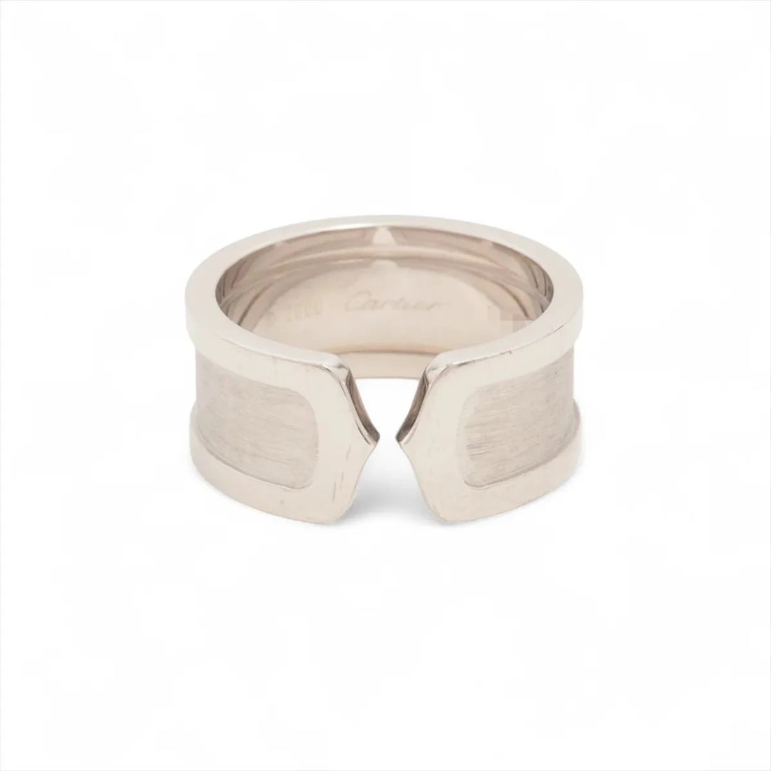 CARTIER C2 WIDE RING 750(WG): Cartier C2 Wide Ring 750(WG) Brand: Cartier Type/Style: Ring Material: 750(WG), Color: WG Size: 8.25 - 8.5 US Accessories: None Accessories Notice: When purchasing pre-owned goods, please refer to