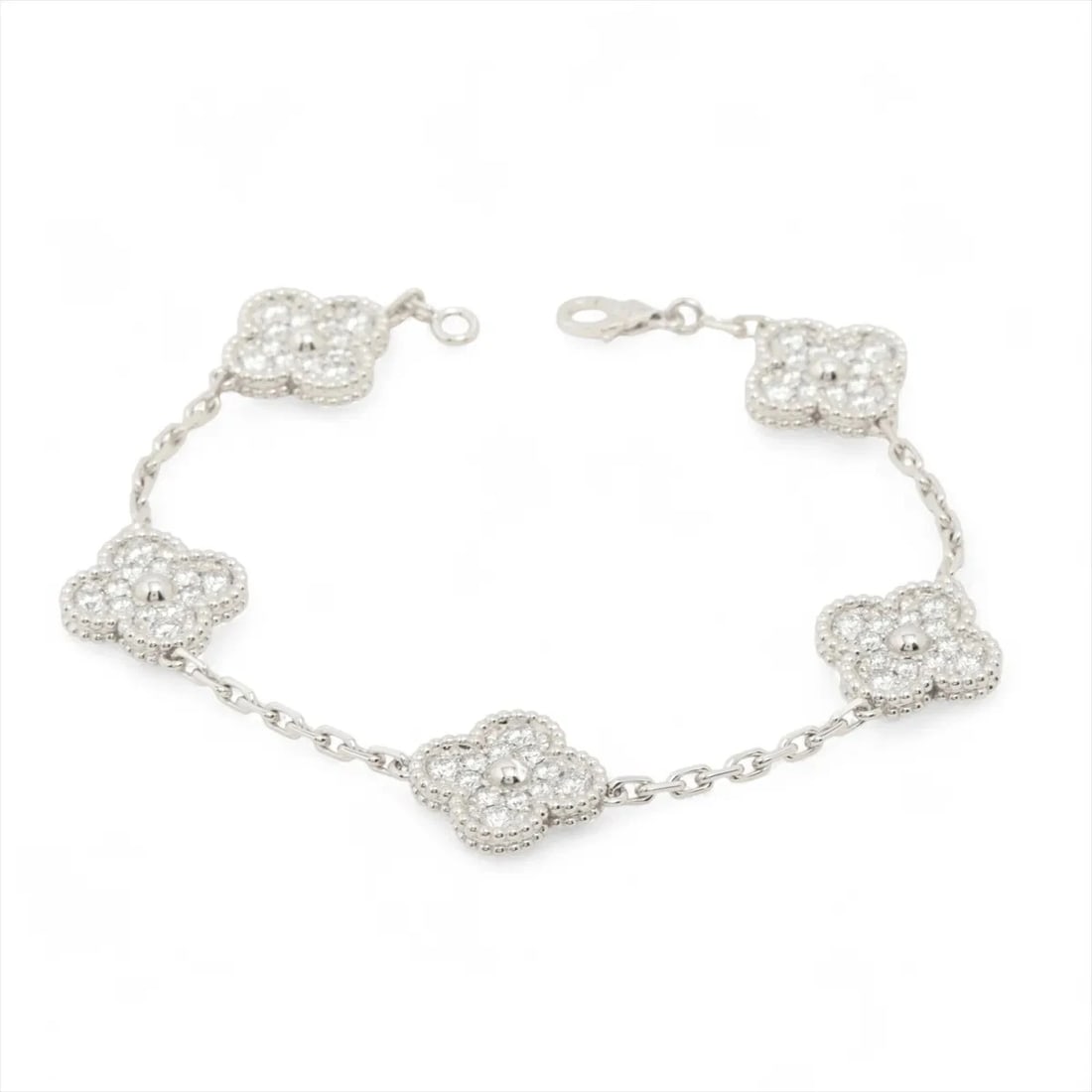 VAN CLEEF & ARPELS ALHAMBRA 5P DIAMOND BRACELET: Van Cleef & Arpels Alhambra 5P diamond Bracelet Brand: Van Cleef & Arpels Type/Style: Bracelet Material: 750(WG), Main Stone/Creation Natural Color: WG Size: (CM) Bracelet length:19.4 Accessories: