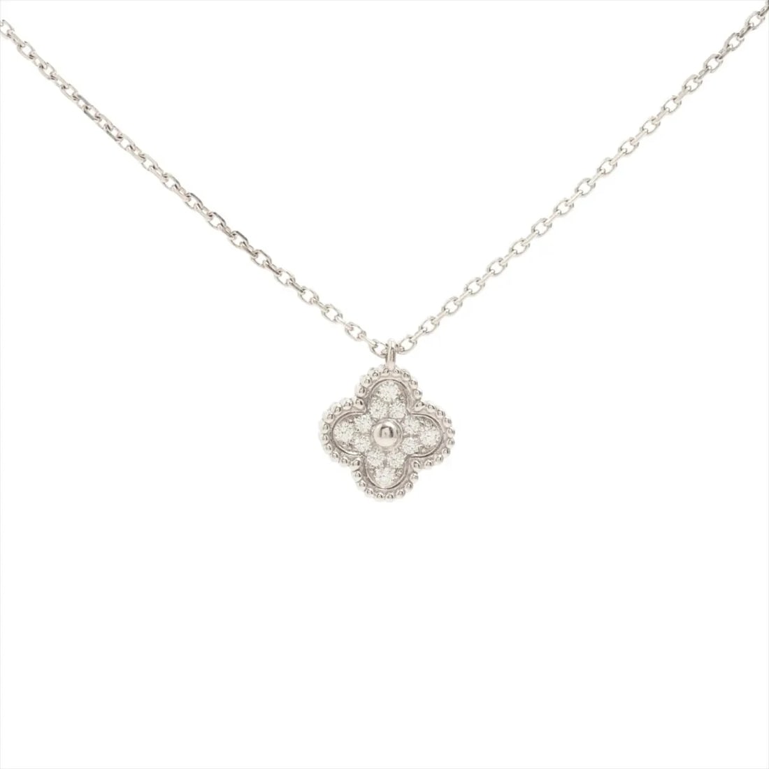 VAN CLEEF & ARPELS SWEET ALHAMBRA DIAMOND NECKLACE 750(WG): Van Cleef & Arpels Sweet Alhambra diamond Necklace 750(WG) Brand: Van Cleef & Arpels Type/Style: Necklace Material: 750(WG), Main Stone/Creation Natural Color: WG Size: (CM) Chain length:40.8