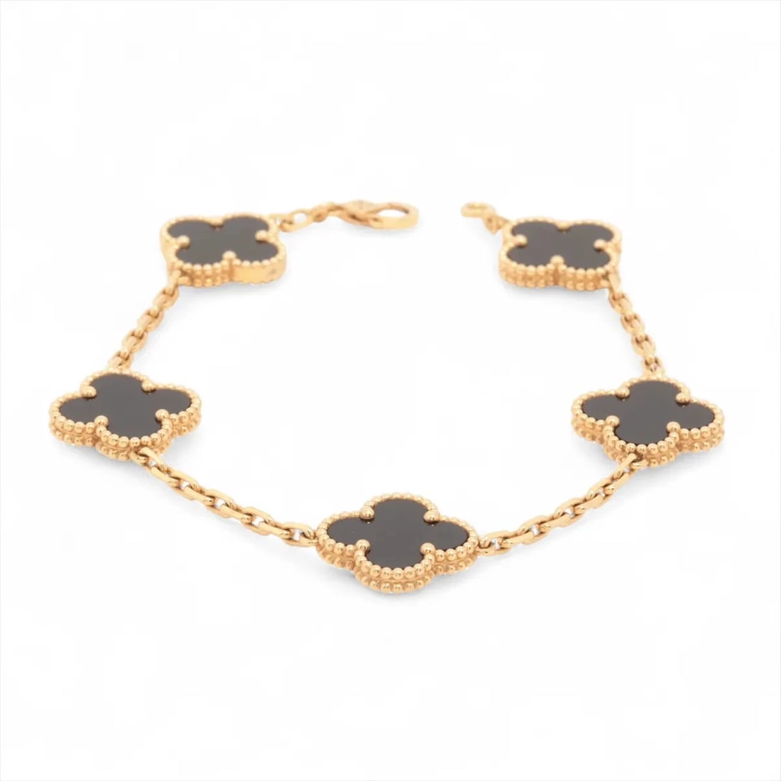 VAN CLEEF & ARPELS ALHAMBRA 5P ONYX BRACELET 750(YG): Van Cleef & Arpels Alhambra 5P Onyx Bracelet 750(YG) Brand: Van Cleef & Arpels Type/Style: Bracelet Material: 750(YG), Main Stone/Creation Onyx Color: YG Size: (CM) Bracelet length:19.2 Accessories: