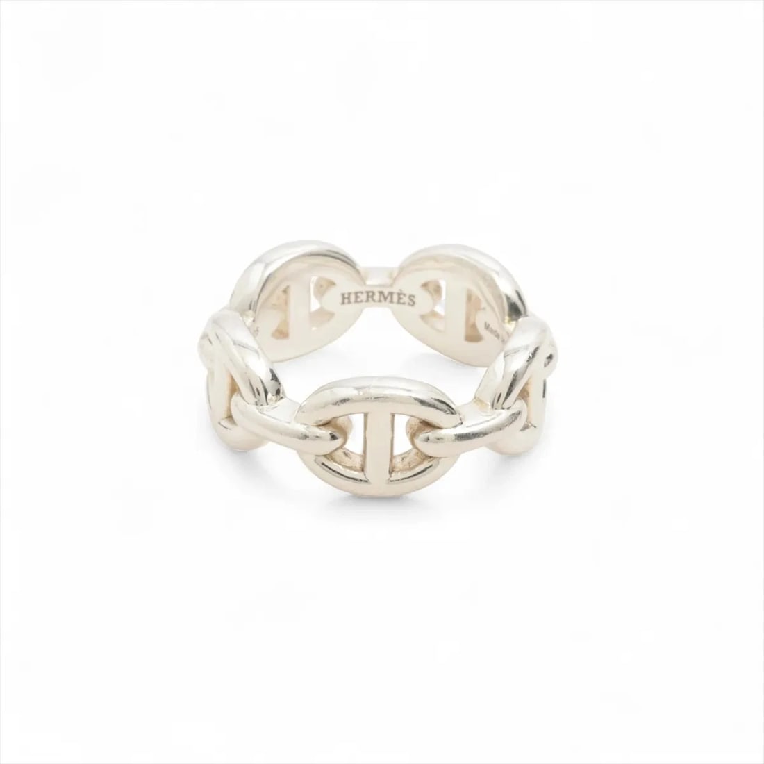 HERMES CHAINE D'ANCRE ENCHAINEE RING: Hermes CHAINE d'Ancre Enchainee Ring Brand: Hermes Type/Style: Ring Material: 925, Color: Silver Size: 4 US Accessories: None Accessories Notice: When purchasing pre-owned goods, please refer to the