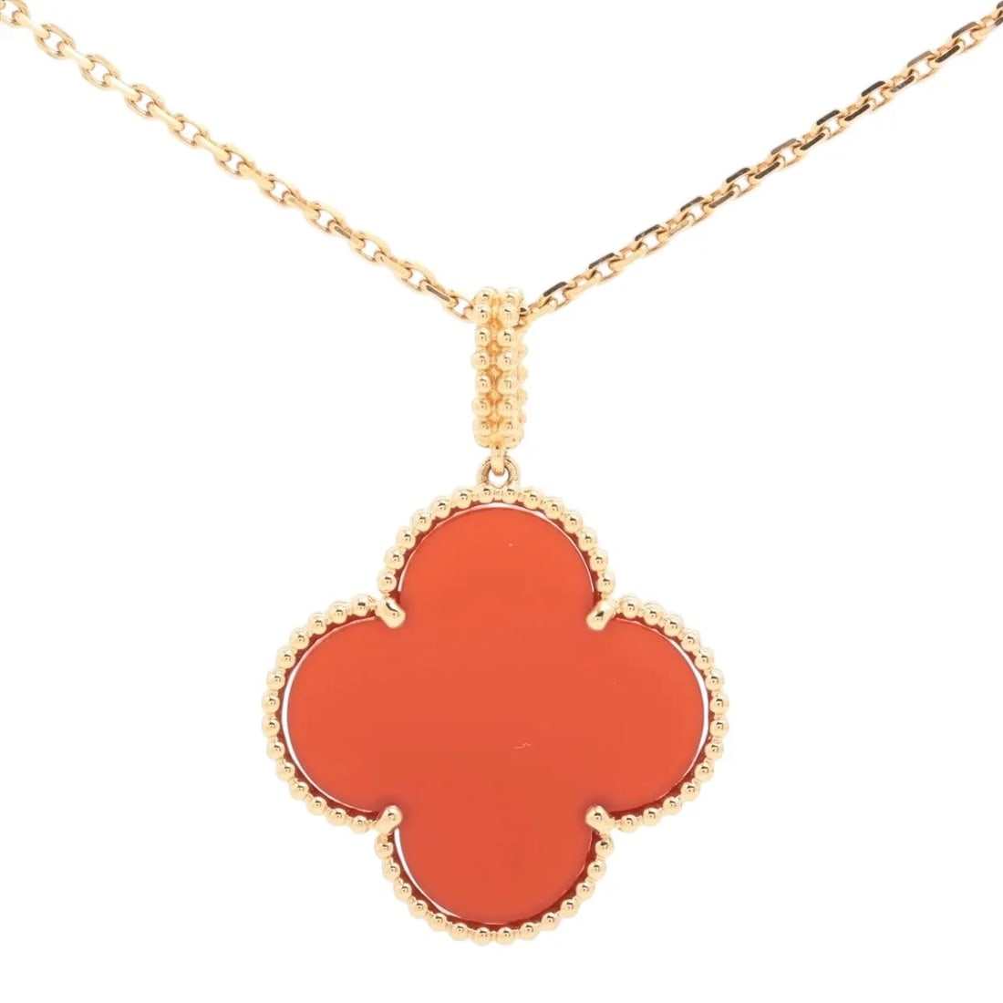 VAN CLEEF & ARPELS MAGIC ALHAMBRA LONG CARNELIAN NECKLACE 750(YG): Van Cleef & Arpels Magic Alhambra Long Carnelian Necklace 750(YG) Brand: Van Cleef & Arpels Type/Style: Necklace Material: 750(YG), Color: YG Size: (CM) Chain length:90.6 Accessories: None