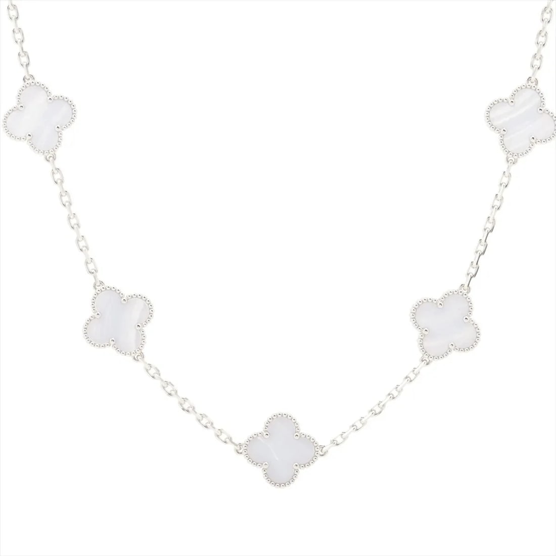 VAN CLEEF & ARPELS ALHAMBRA 10P CHALCEDONY NECKLACE 750(WG): Van Cleef & Arpels Alhambra 10P Chalcedony Necklace 750(WG) Brand: Van Cleef & Arpels Type/Style: Necklace Material: 750(WG), Color: WG Size: (CM) Chain length:42.9 Accessories: None Acces