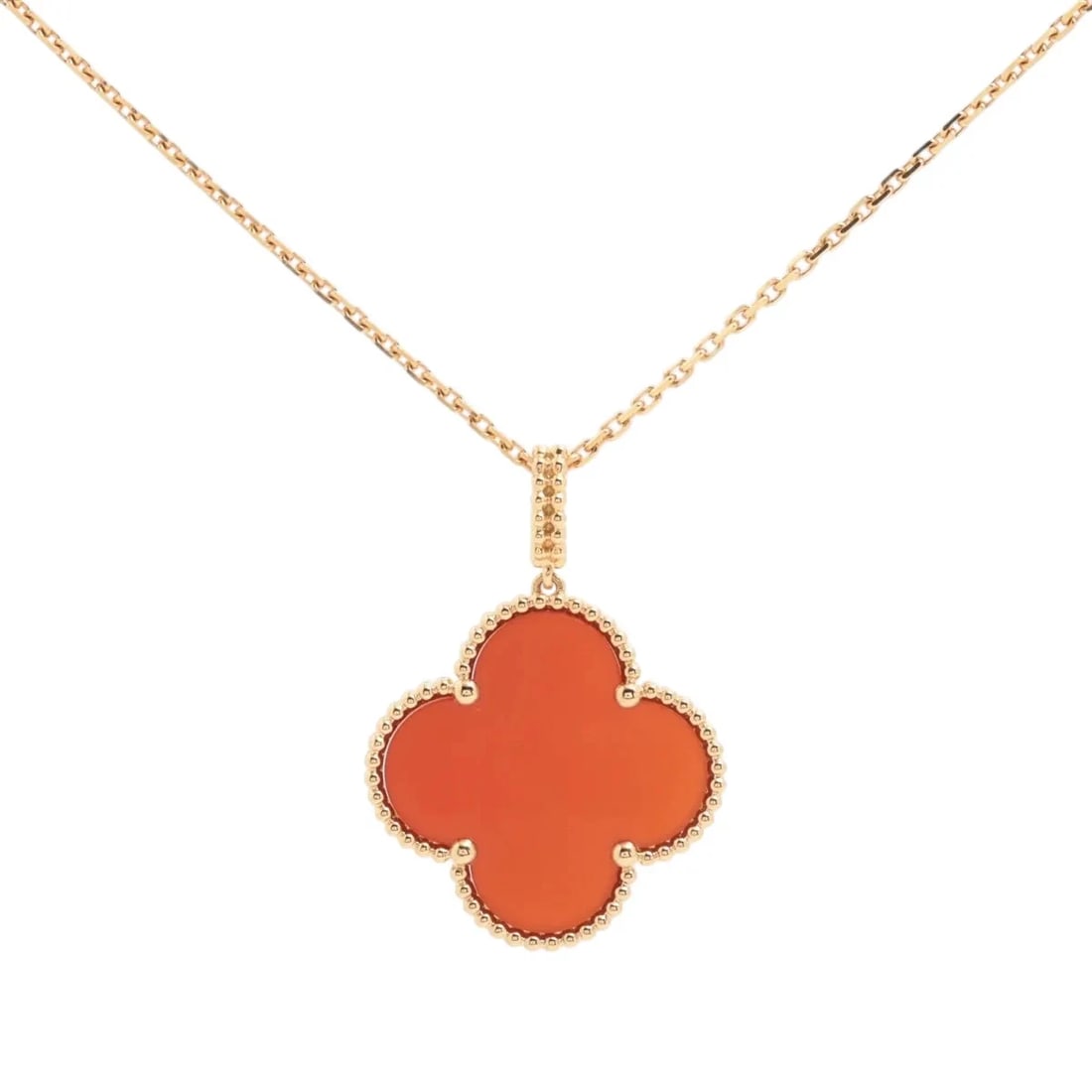 VAN CLEEF & ARPELS MAGIC ALHAMBRA LONG CARNELIAN NECKLACE 750(YG): Van Cleef & Arpels Magic Alhambra Long Carnelian Necklace 750(YG) Brand: Van Cleef & Arpels Type/Style: Necklace Material: 750(YG), Color: YG Size: (CM) Chain length:90.3 Accessories: None