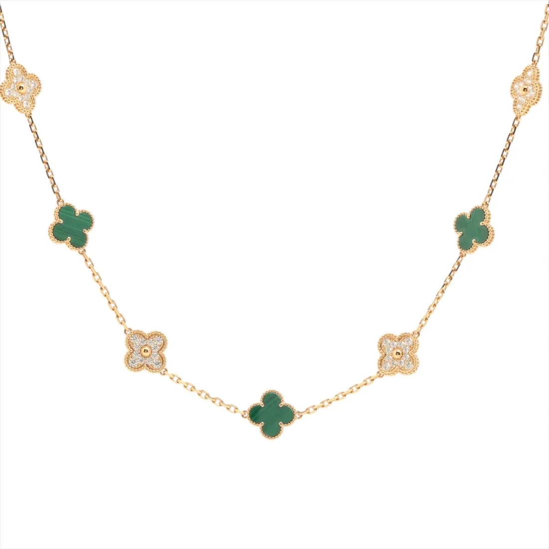 VAN CLEEF & ARPELS ALHAMBRA 20P MALACHITE DIAMOND NECKLACE 750(YG): Van Cleef & Arpels Alhambra 20P Malachite diamond Necklace 750(YG) Brand: Van Cleef & Arpels Type/Style: Necklace Material: 750(YG), Main Stone/Creation Natural Color: YG Size: (CM) Chain length:85.3 