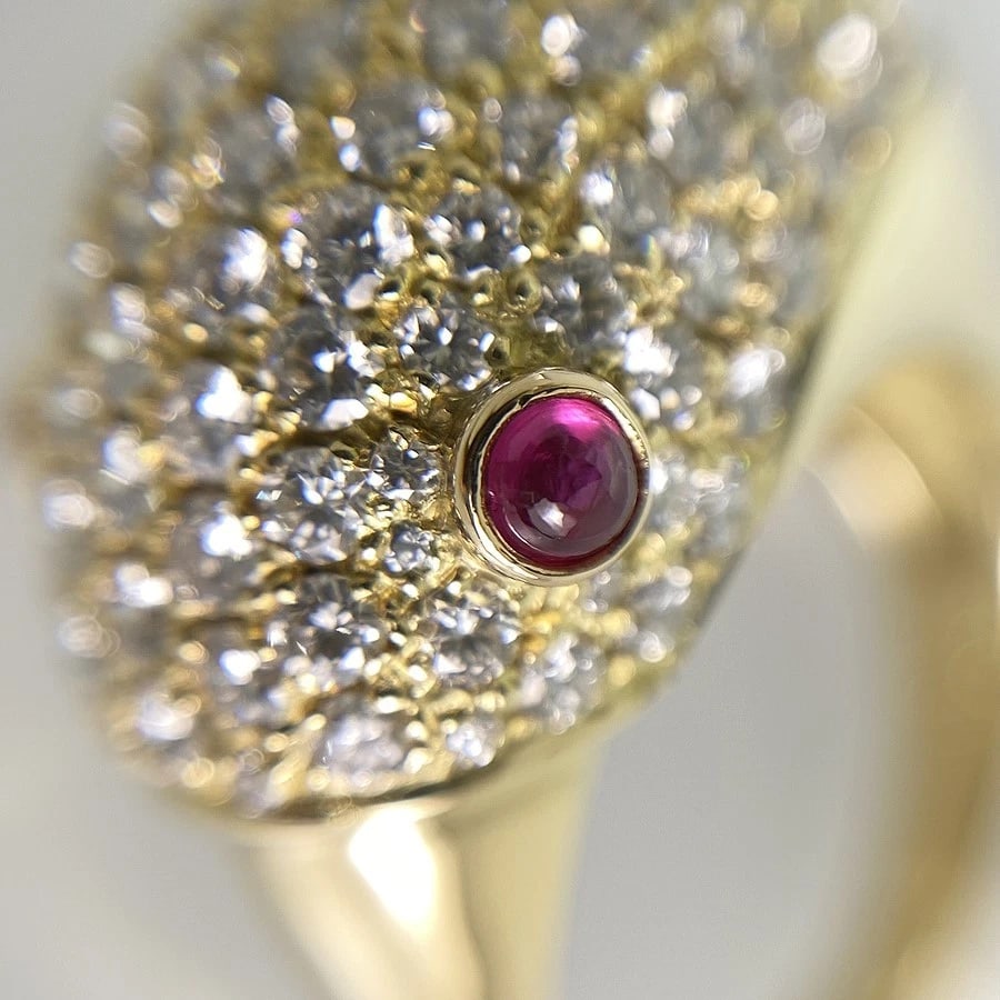 TIFFANY&CO. YELLOW GOLD RUBY DIAMOND RING - 5